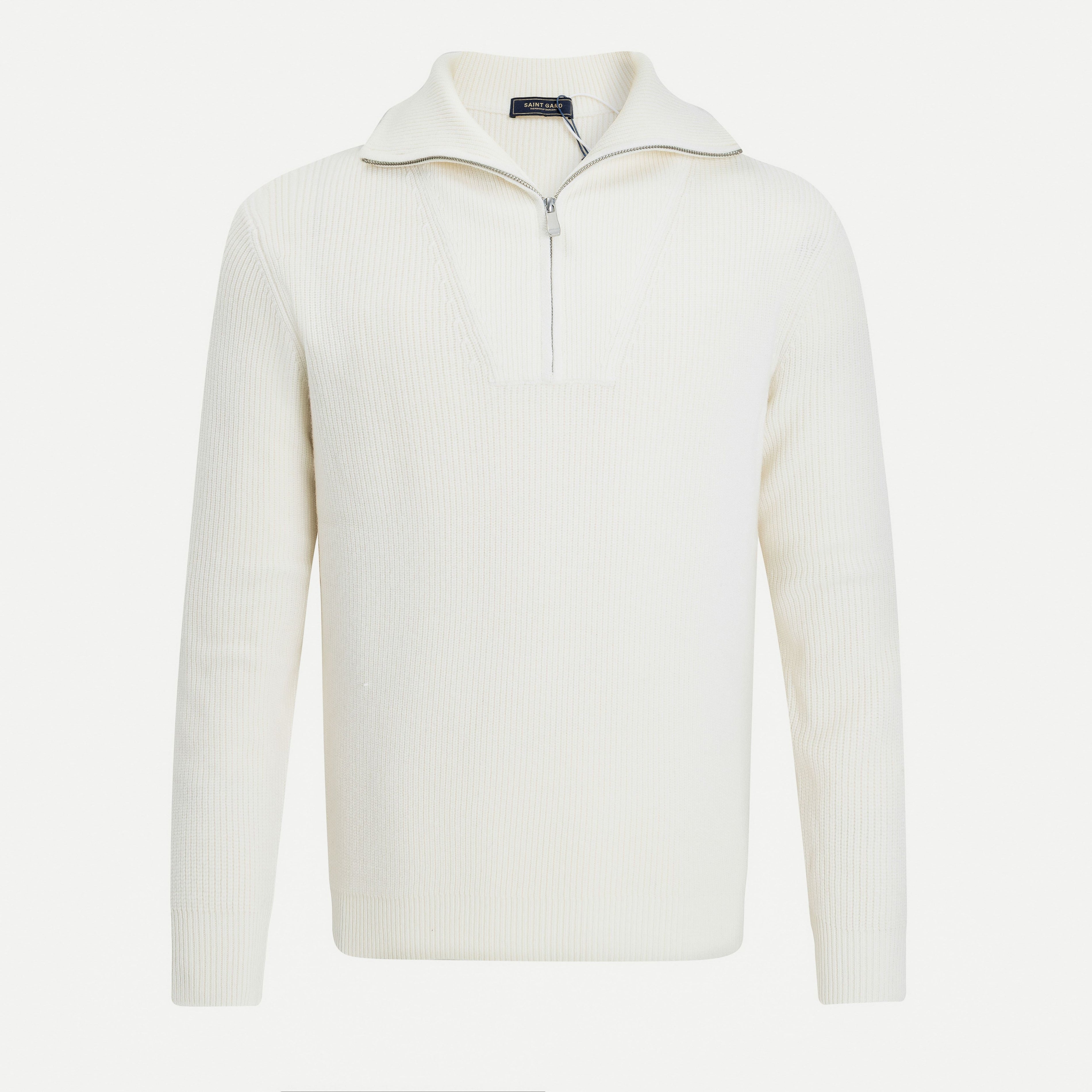 Merino Rib-Knit Zip Turtleneck Sweater