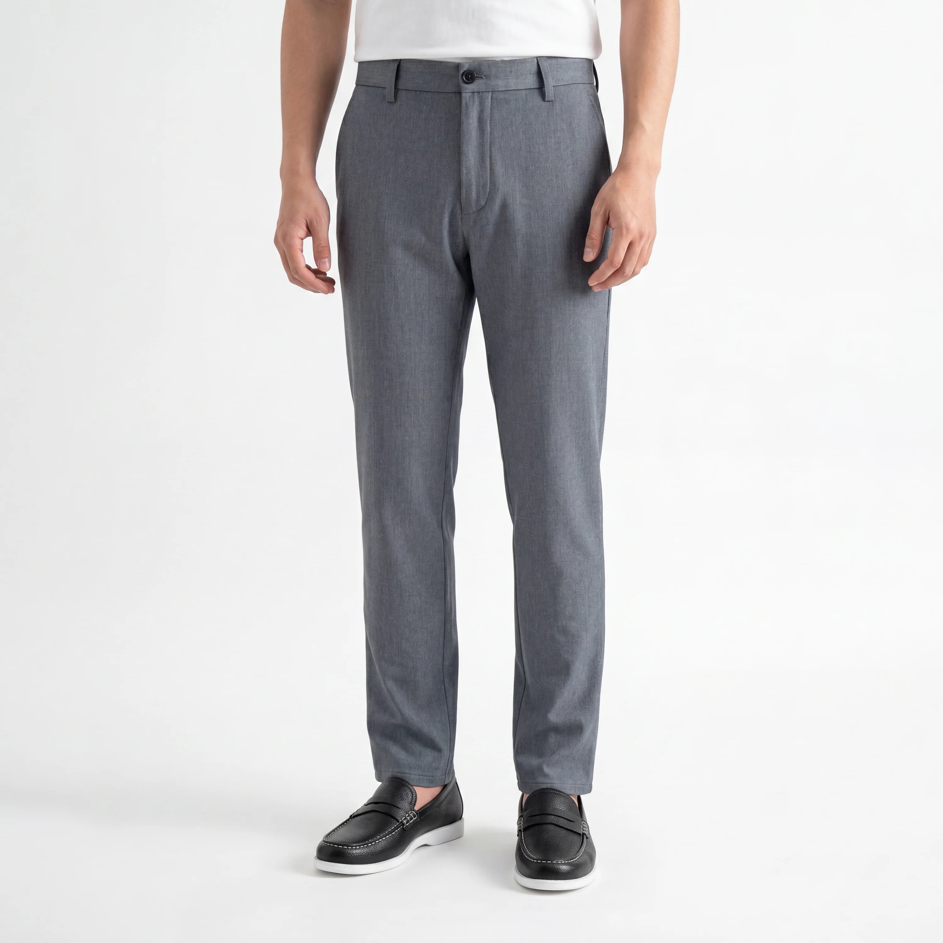 Flat-Front Cotton Twill Trousers