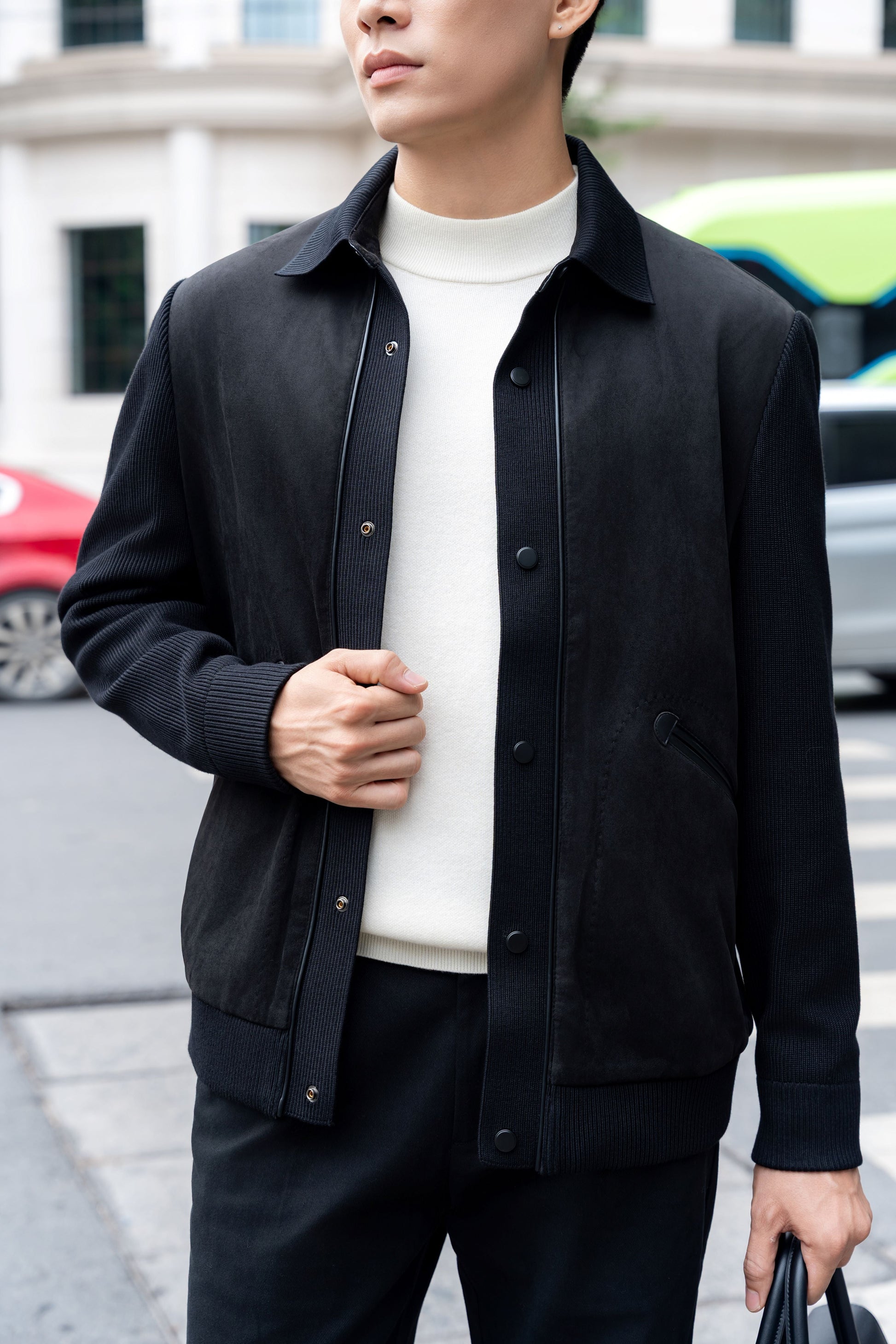 Suede Knit Accents Jacket