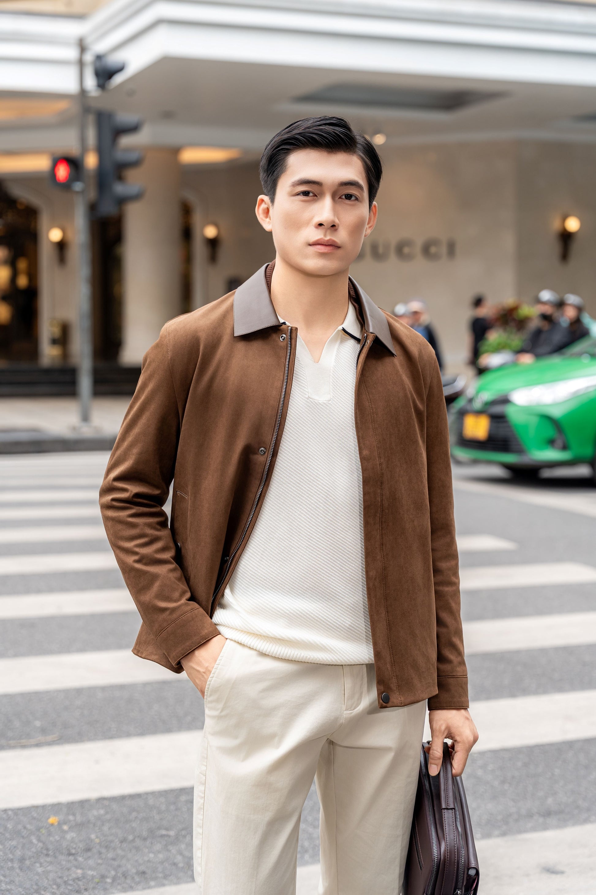 Premium Suede Blouson Leather Collar Jacket