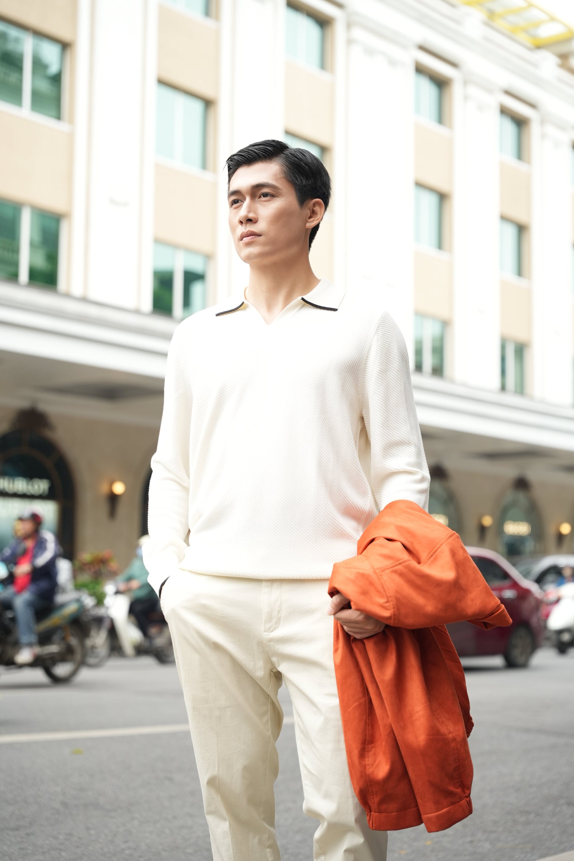 Long-Sleeve Acrylic Polo Sweater