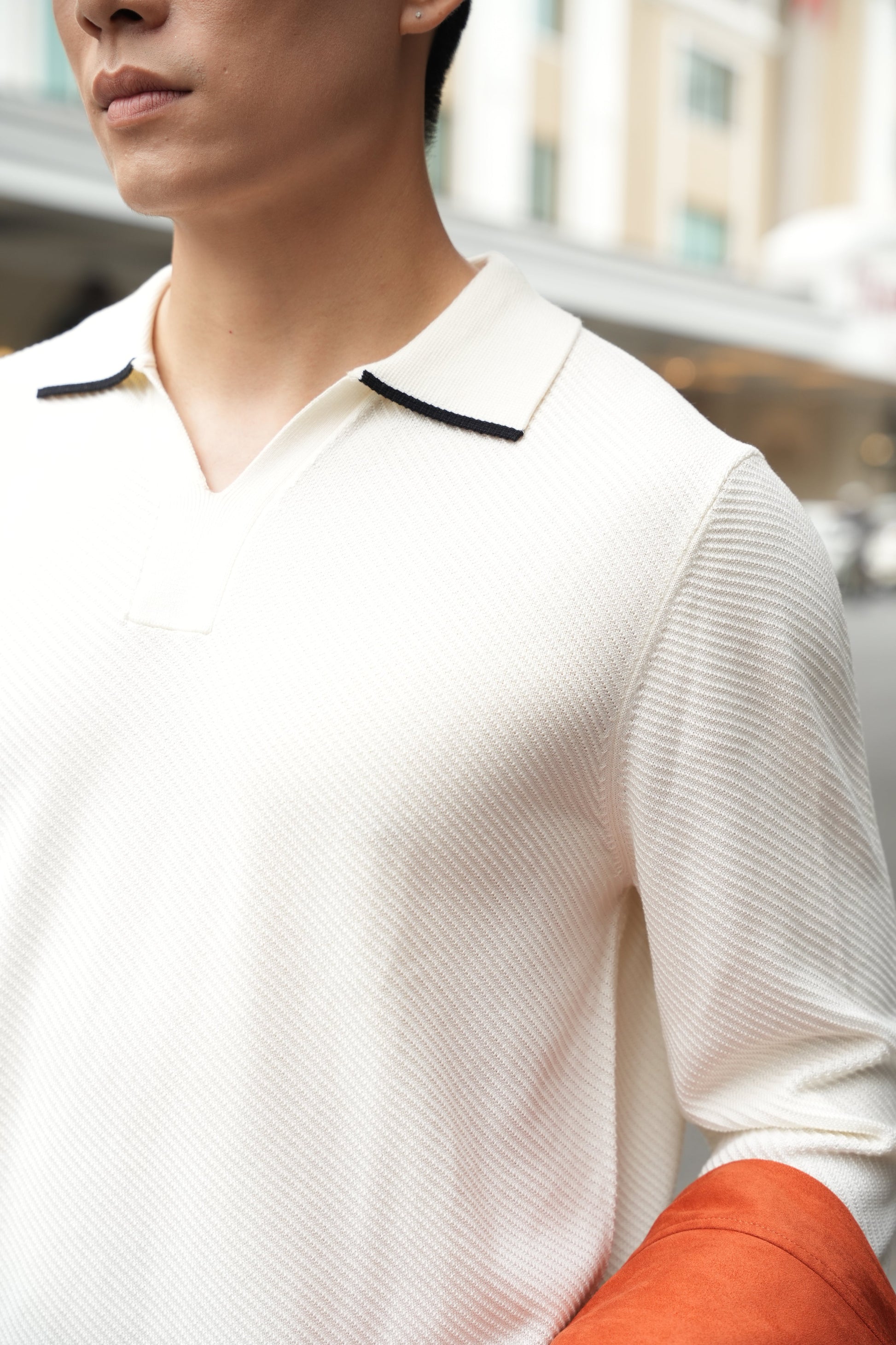 Long-Sleeve Acrylic Polo Sweater