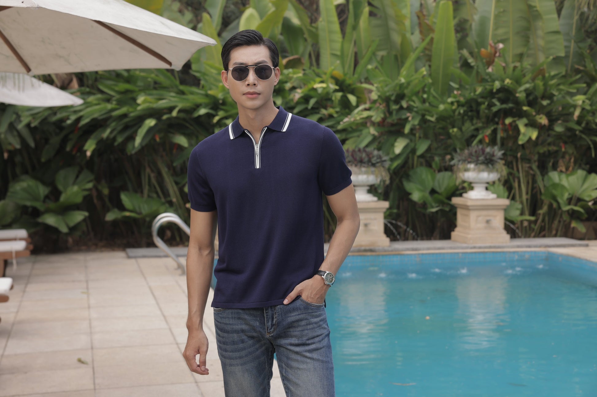 Knit Piqué Zip Polo Shirt