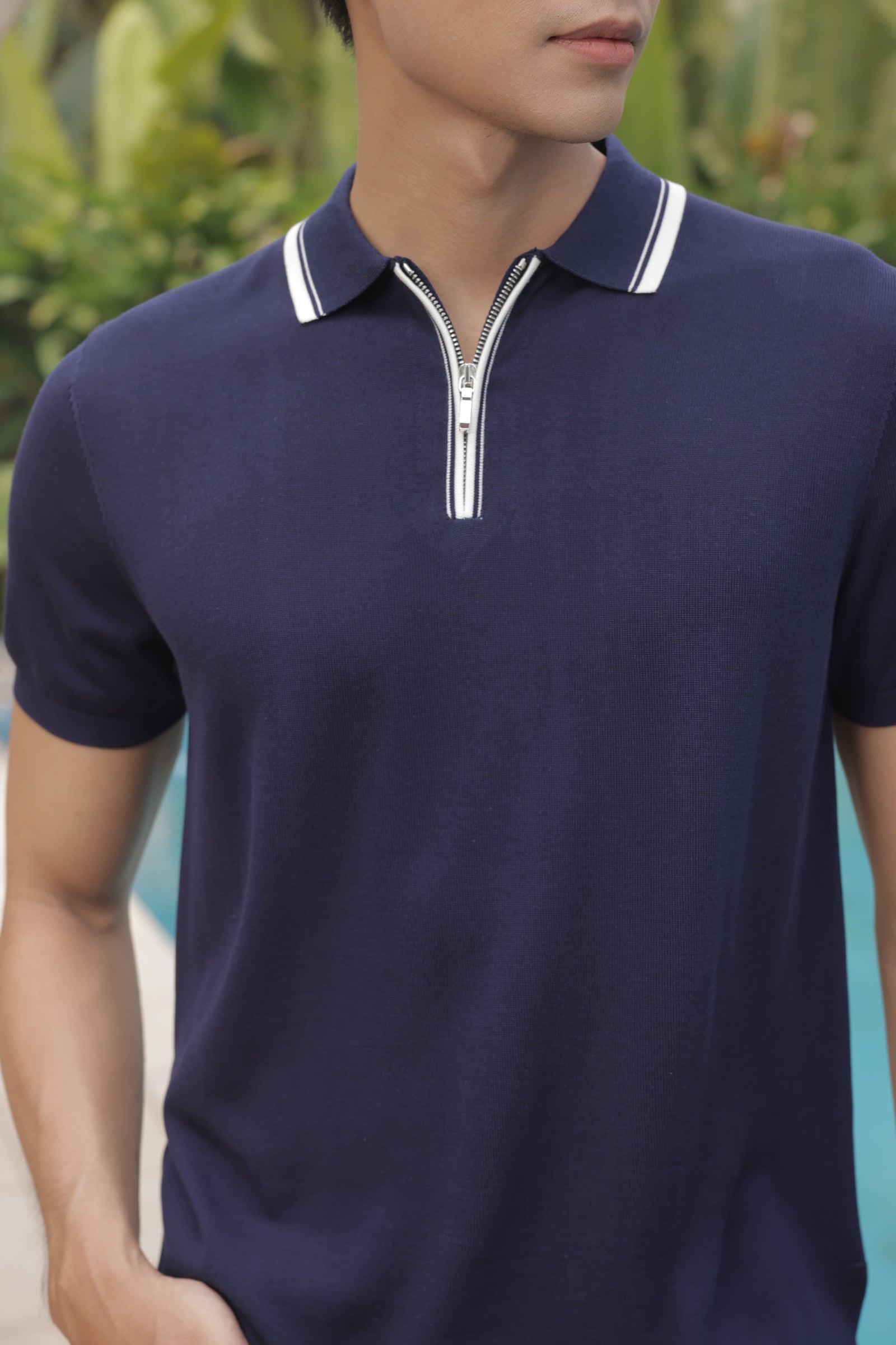 Knit Piqué Zip Polo Shirt