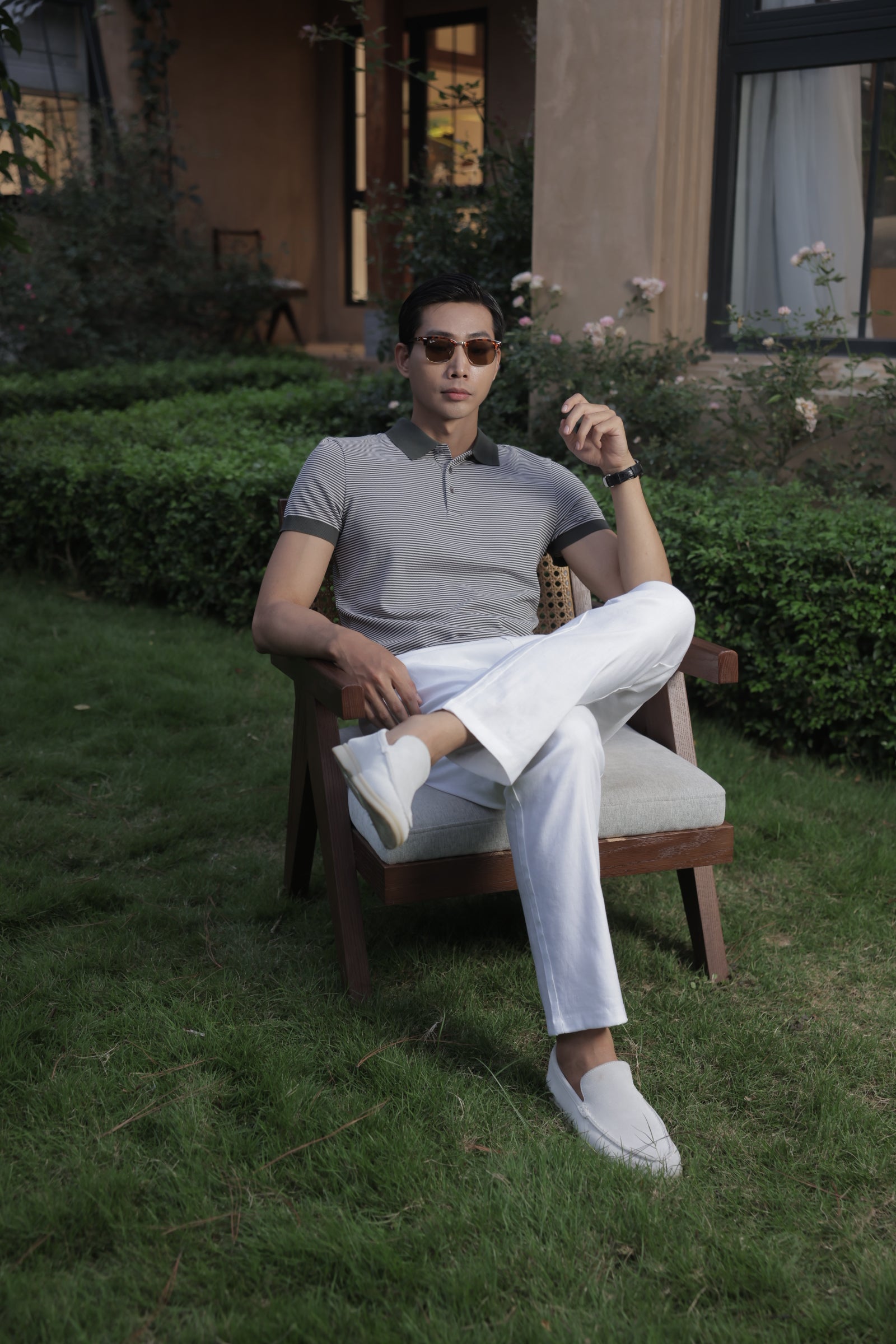 Striped Knit Polo Shirt