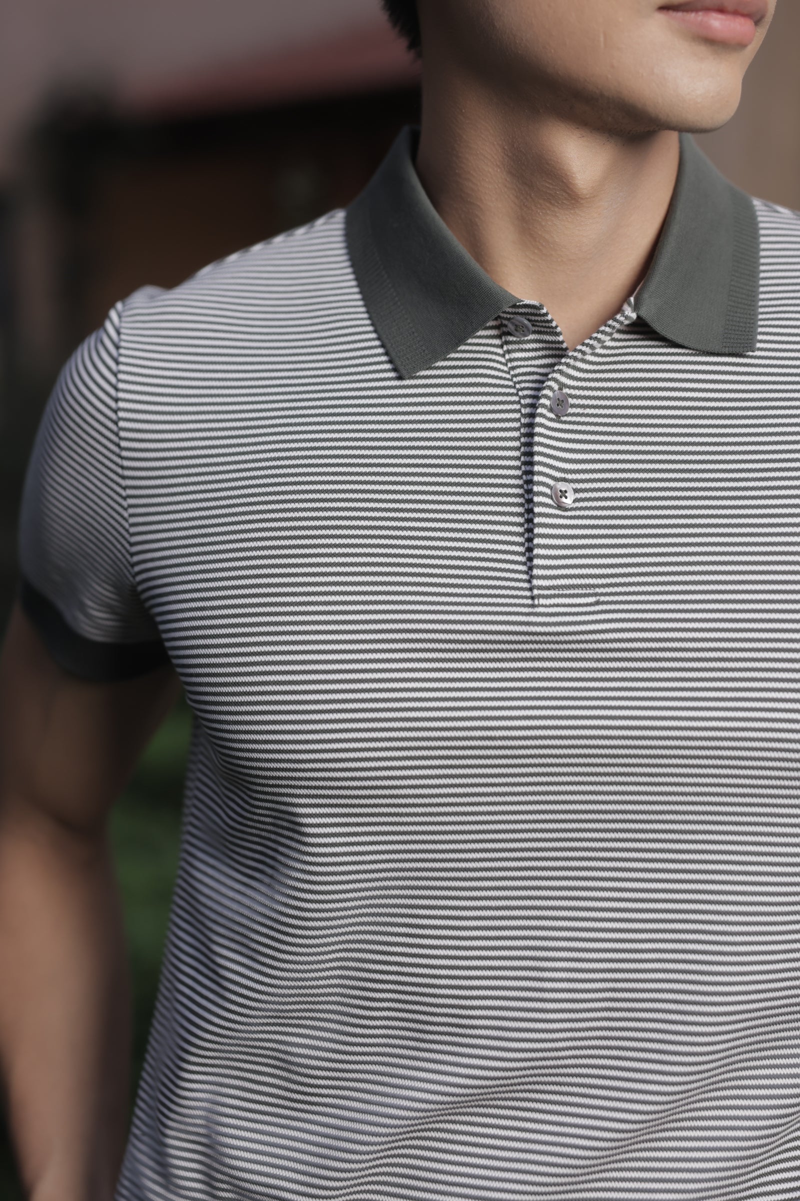 Striped Knit Polo Shirt