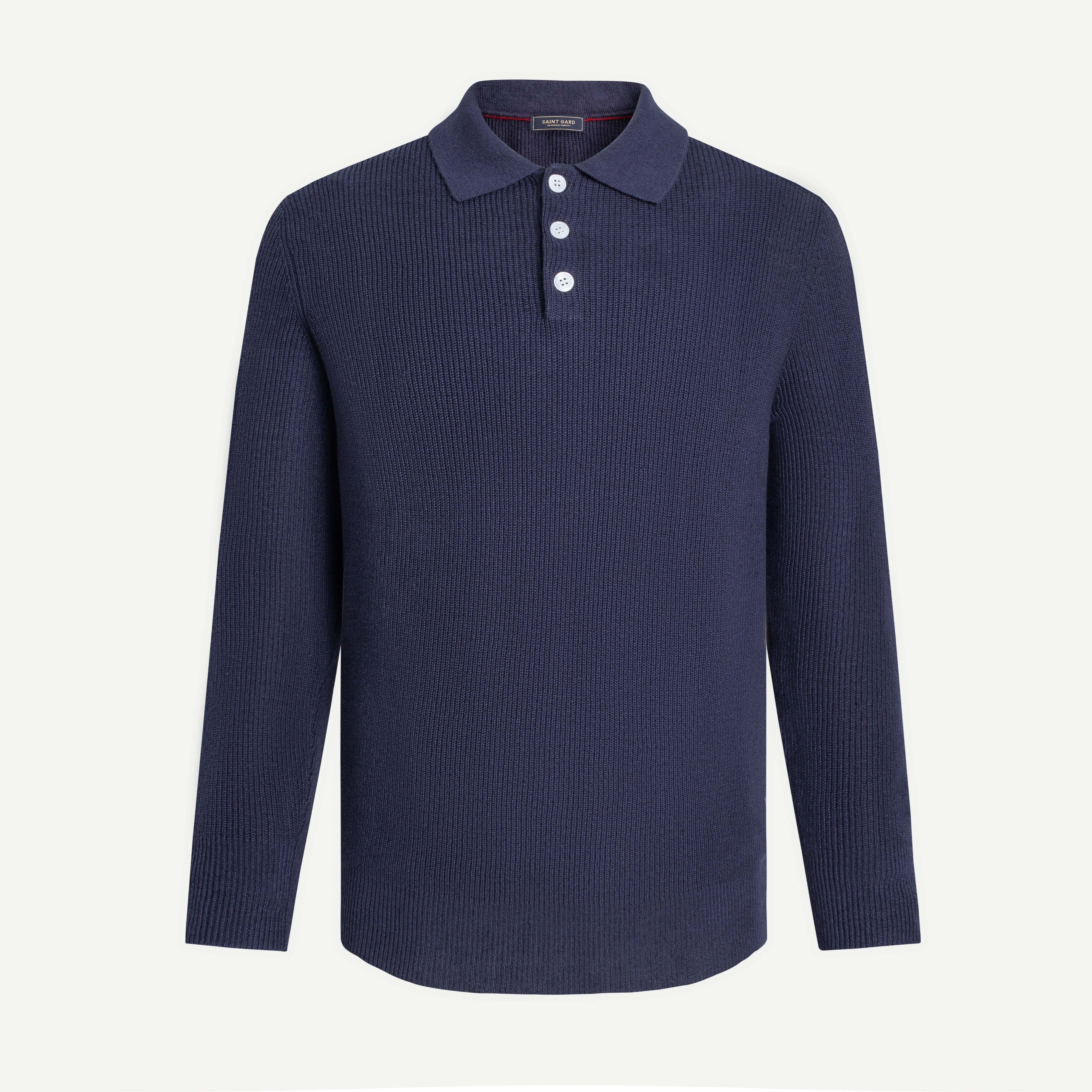 Long-Sleeve Rib Knit Polo Sweater