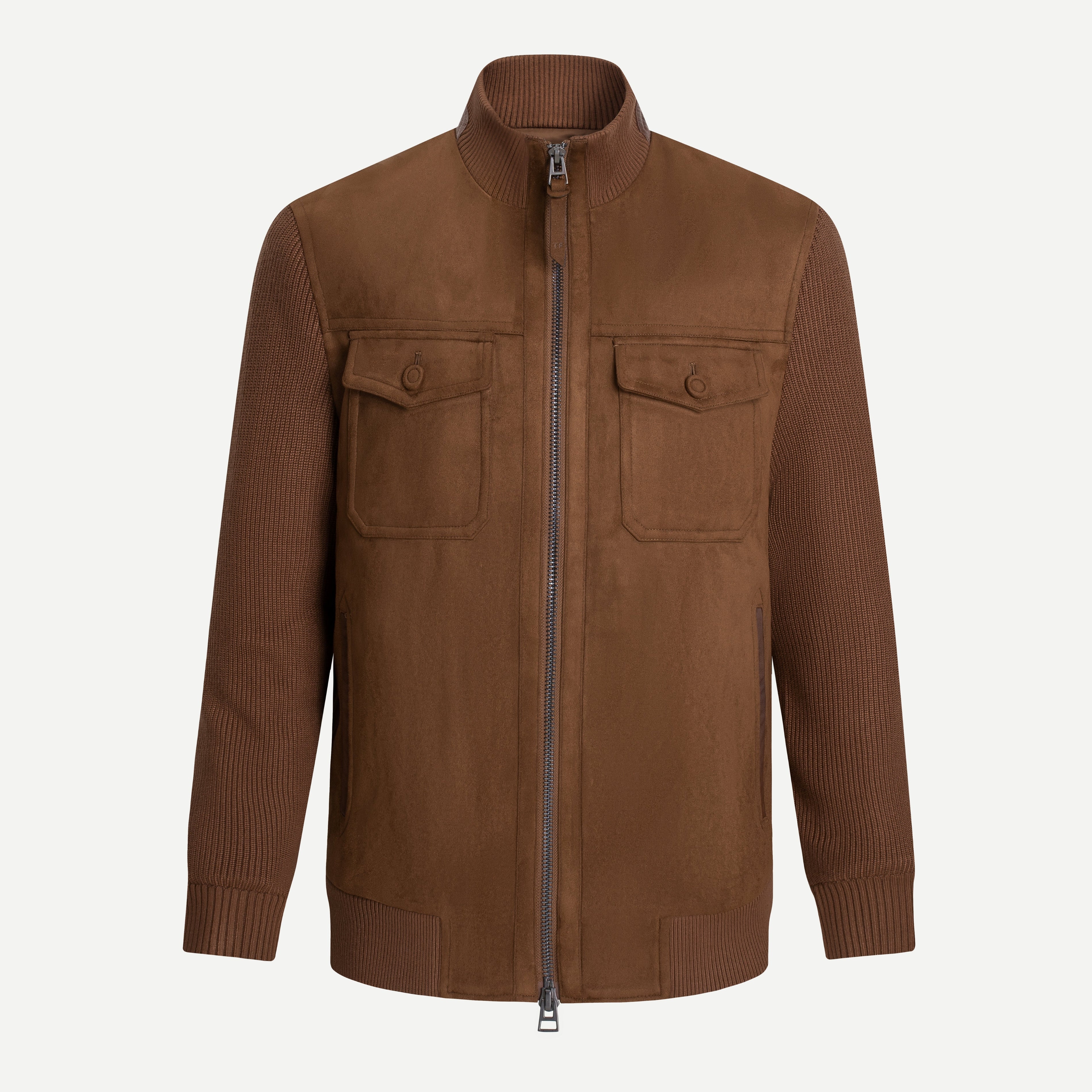 Knit-Sleeve Suede Blouson