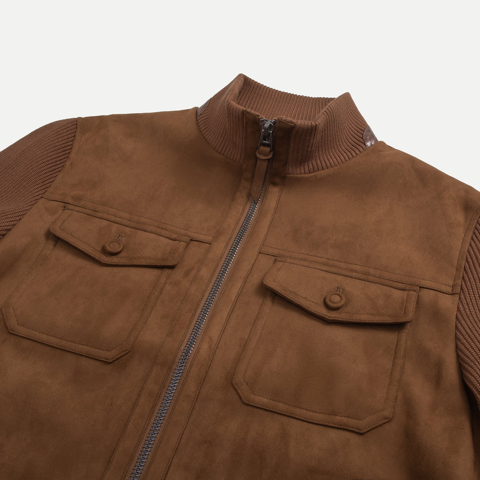 Knit-Sleeve Suede Blouson