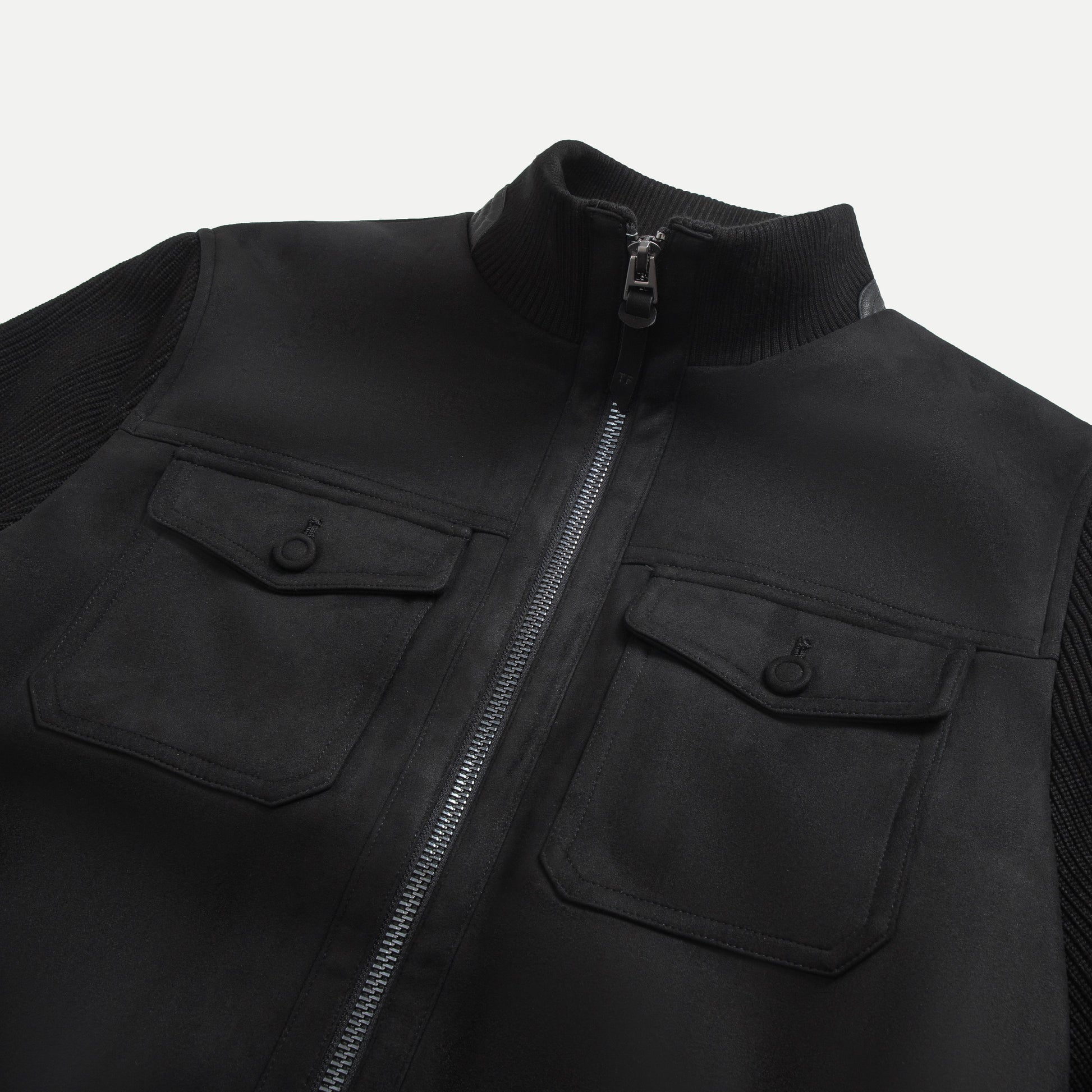 Knit-Sleeve Suede Blouson