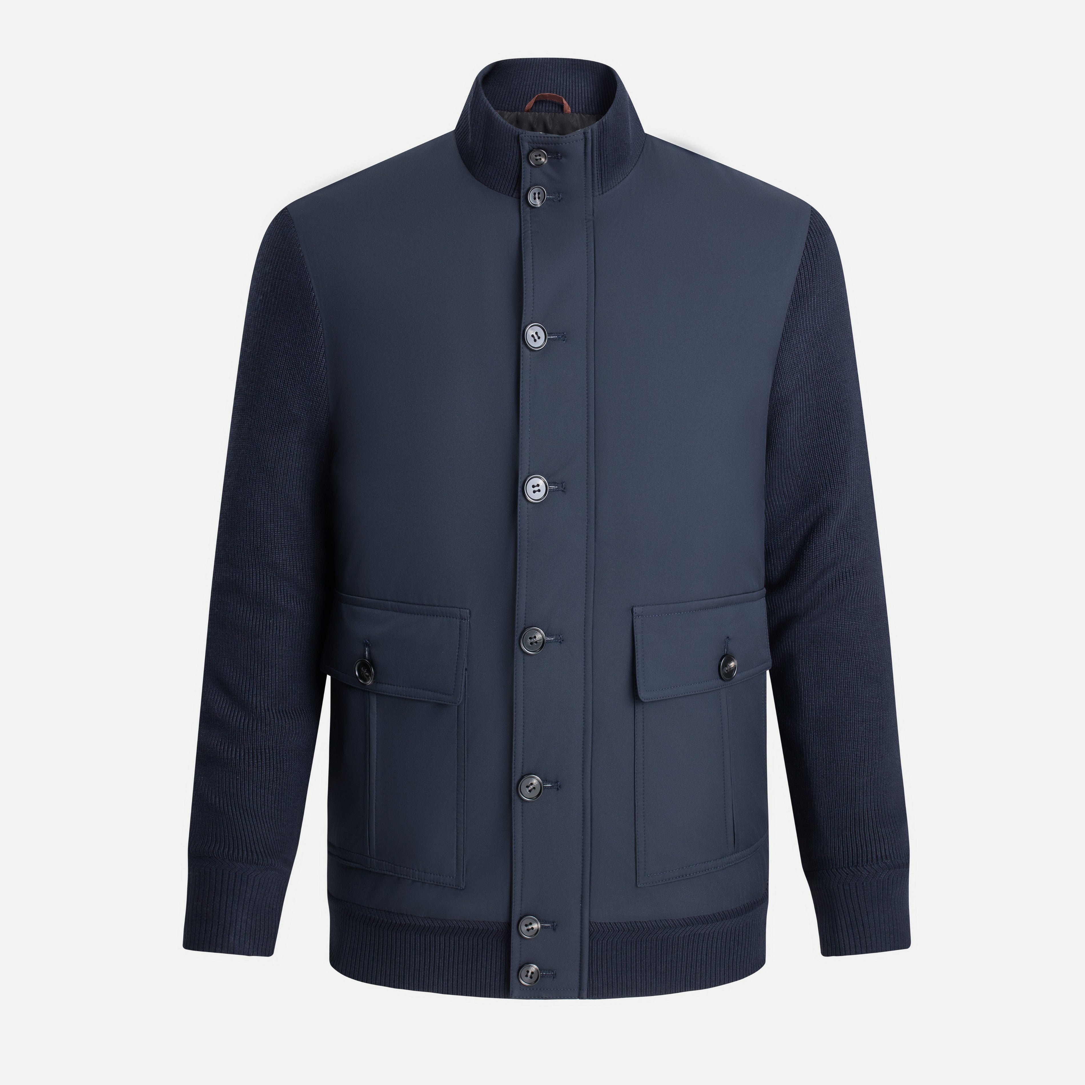 Knit-Panel Turtleneck Jacket