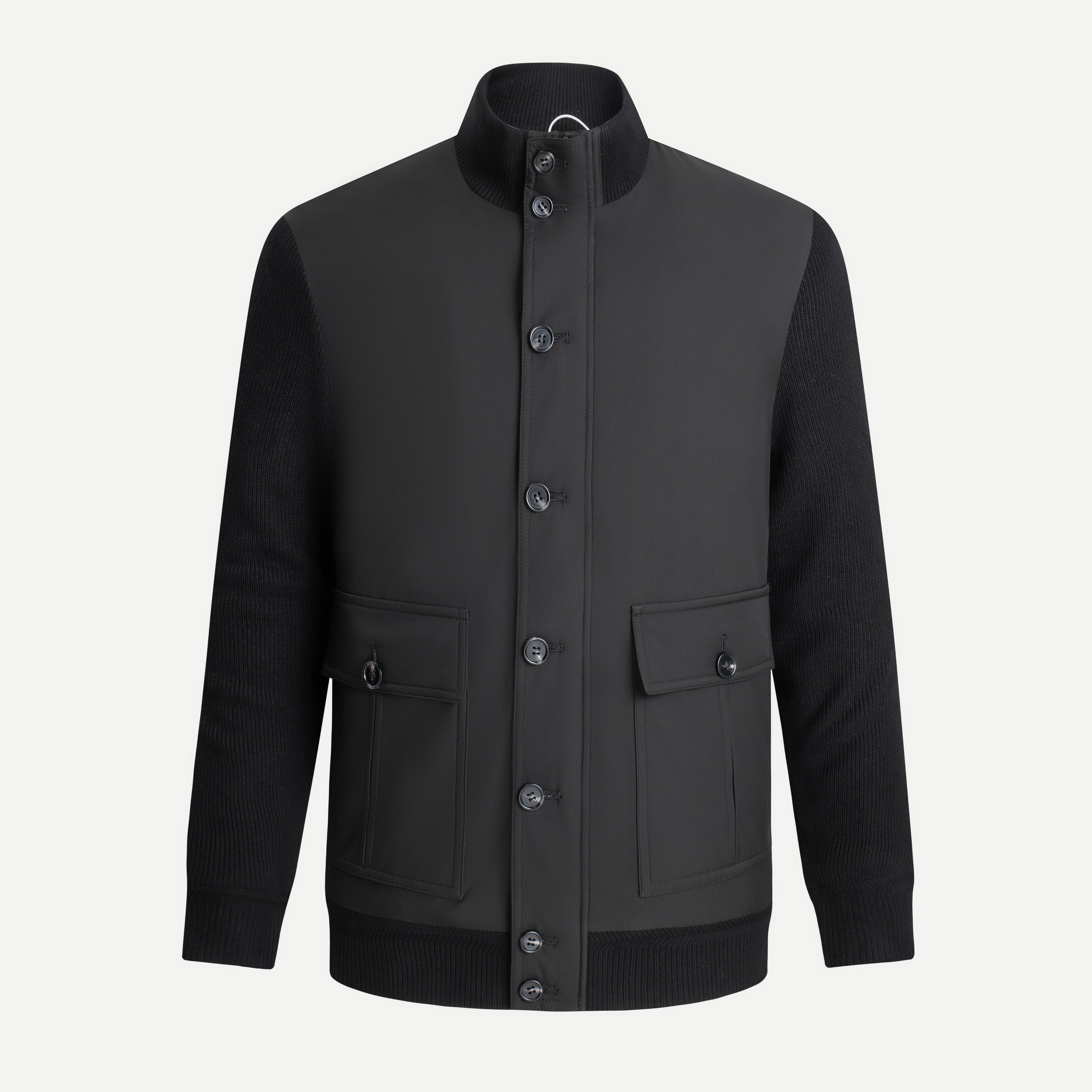 Knit-Panel Turtleneck Jacket