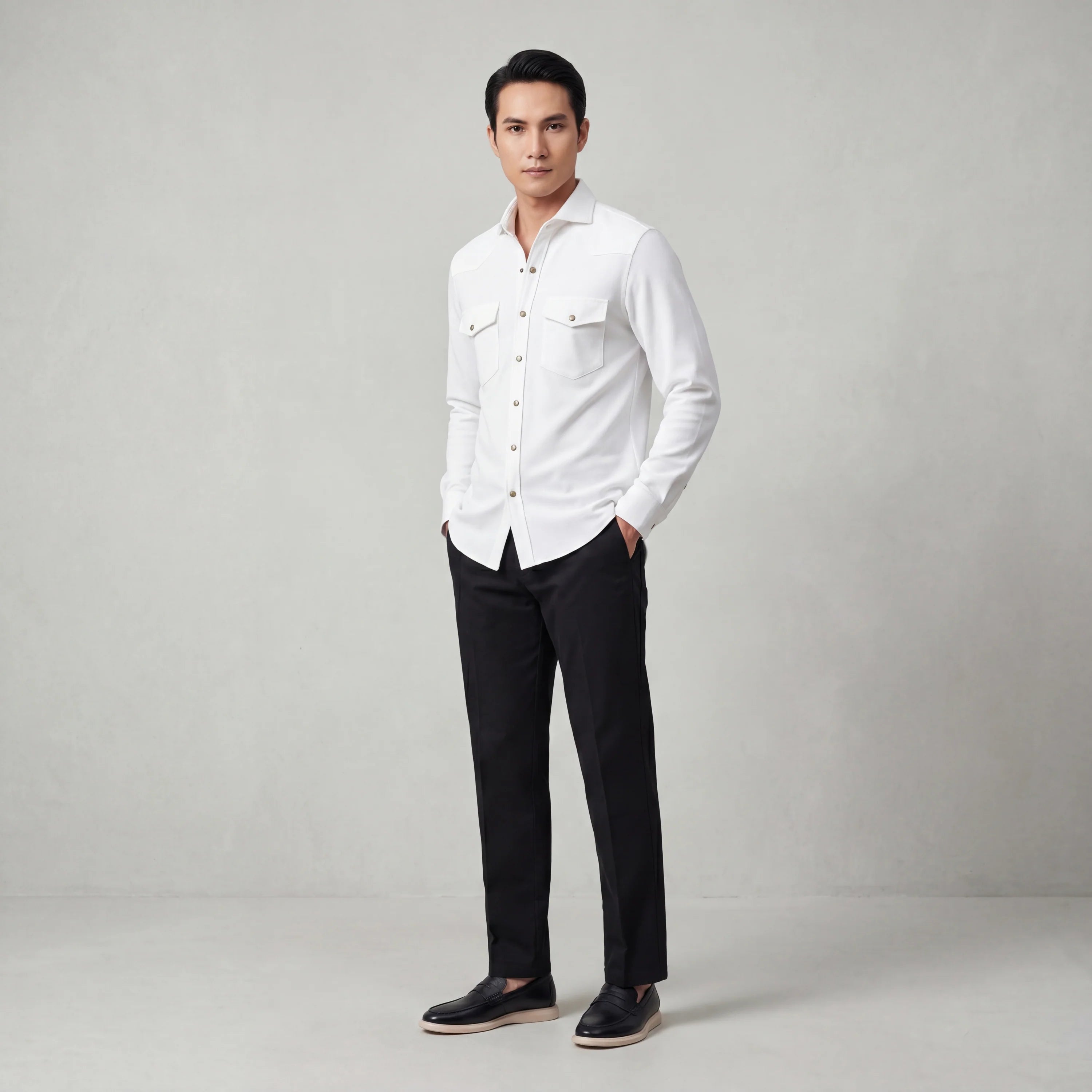 Long-Sleeve Cotton Piqué Shirt
