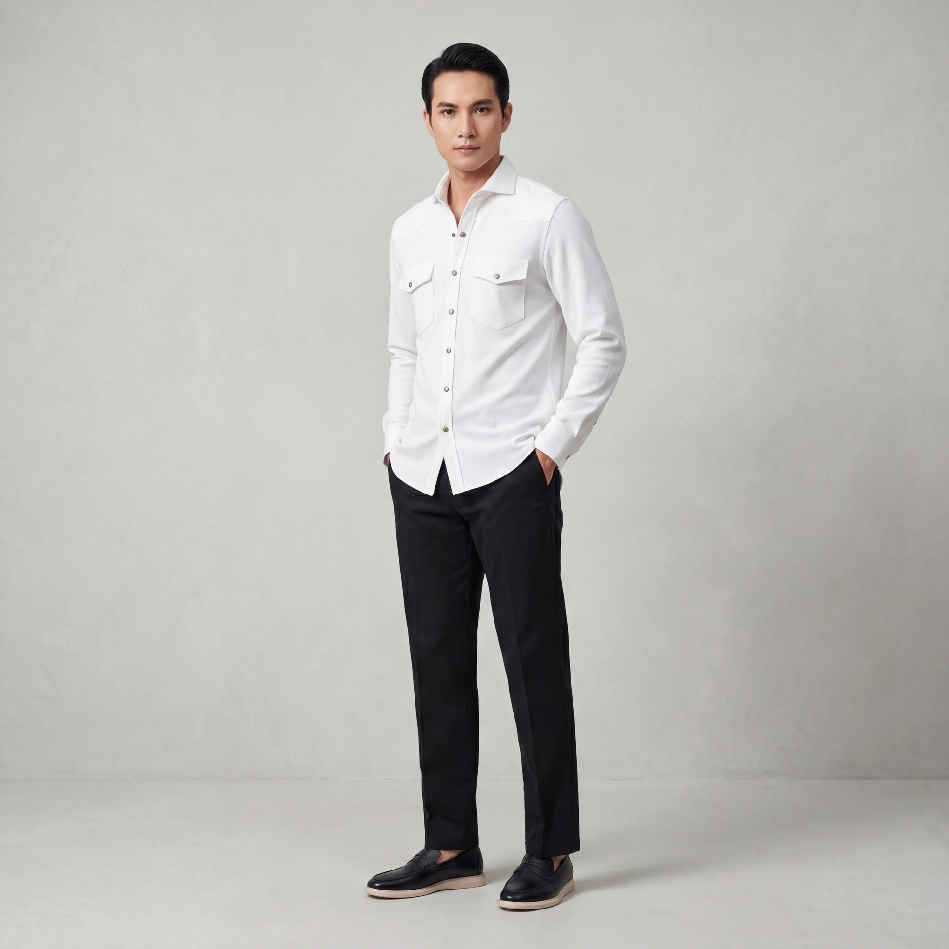 Long-Sleeve Cotton Piqué Shirt
