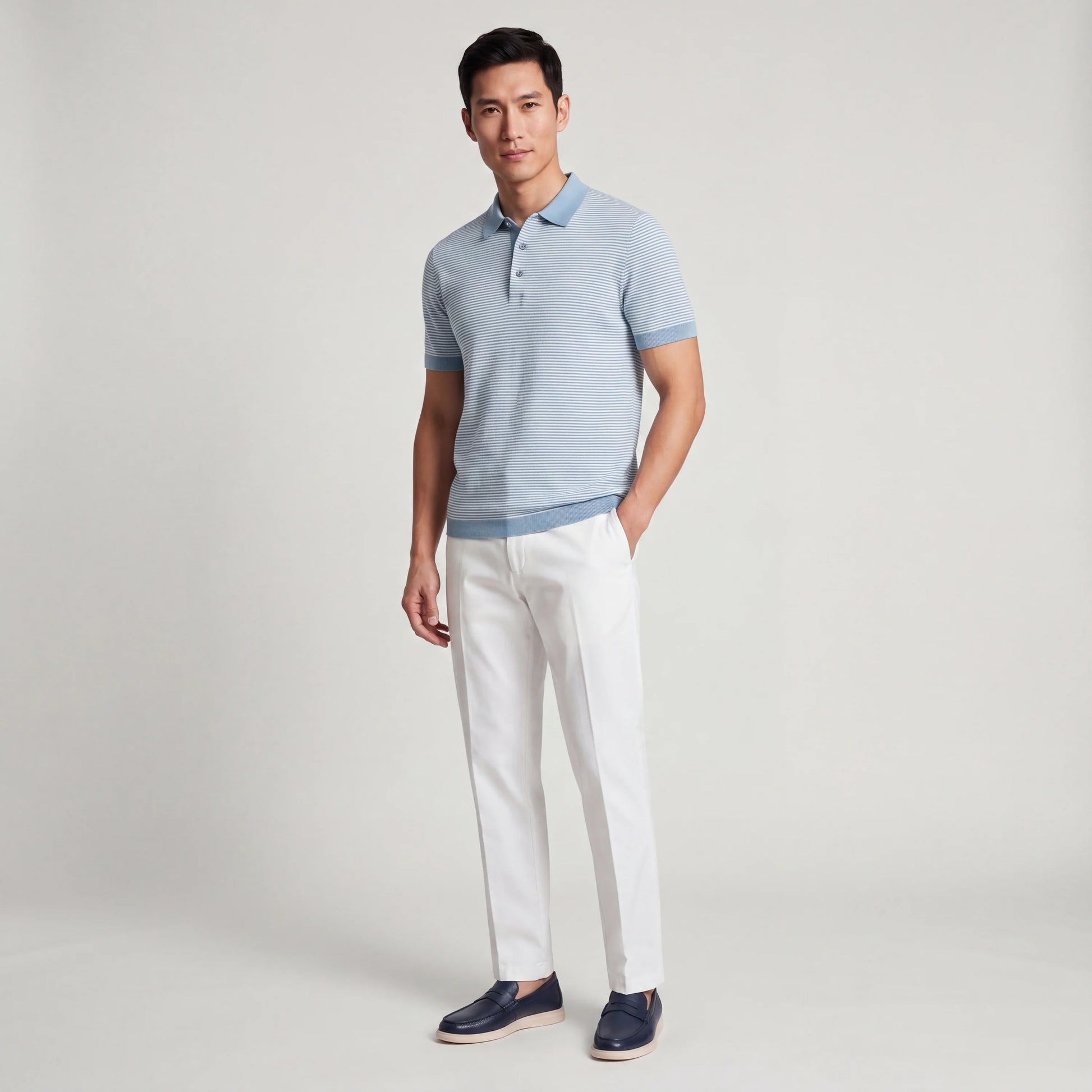 Striped Knit Polo Shirt