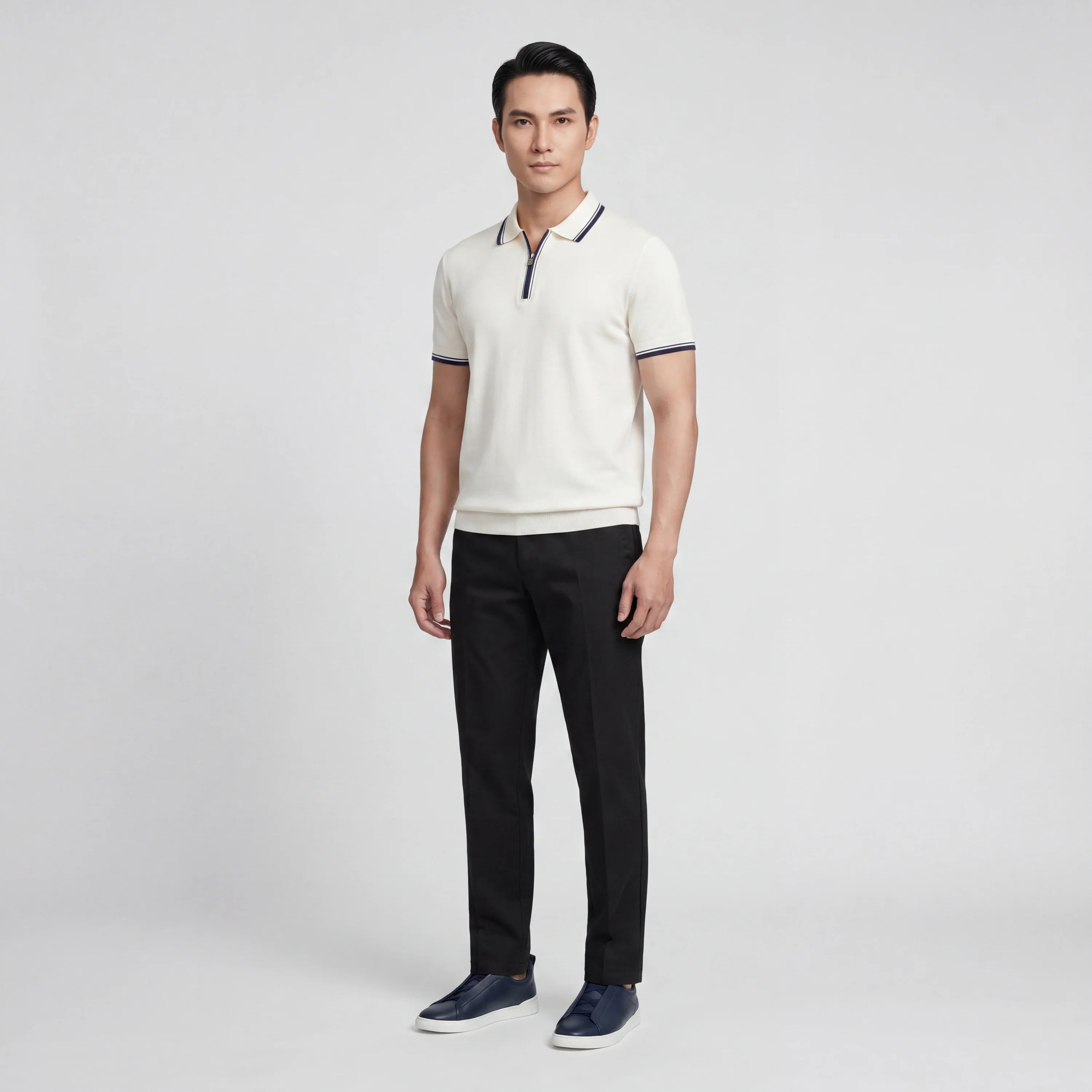 Knit Piqué Zip Polo Shirt