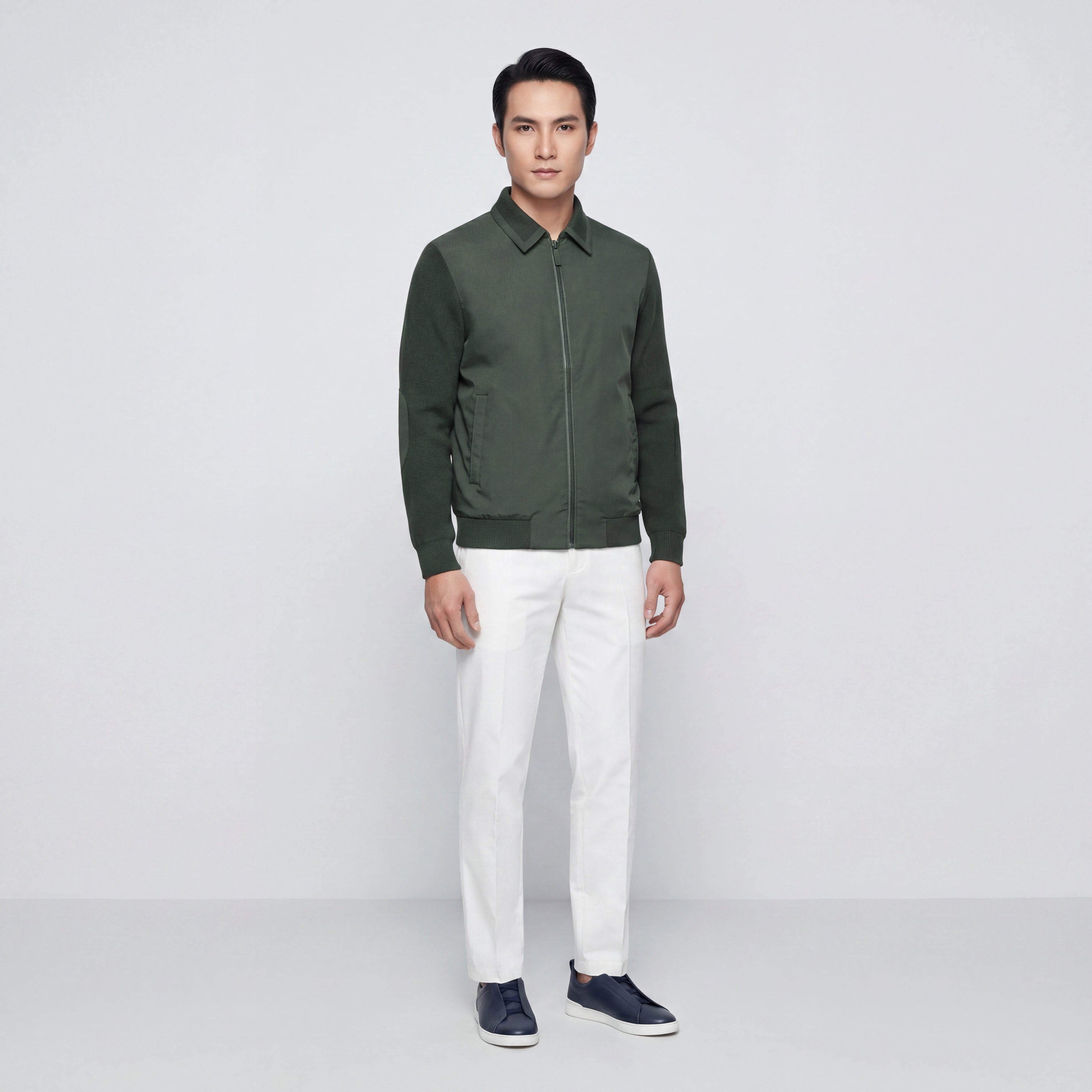 Collared Jacket with Knit Accents