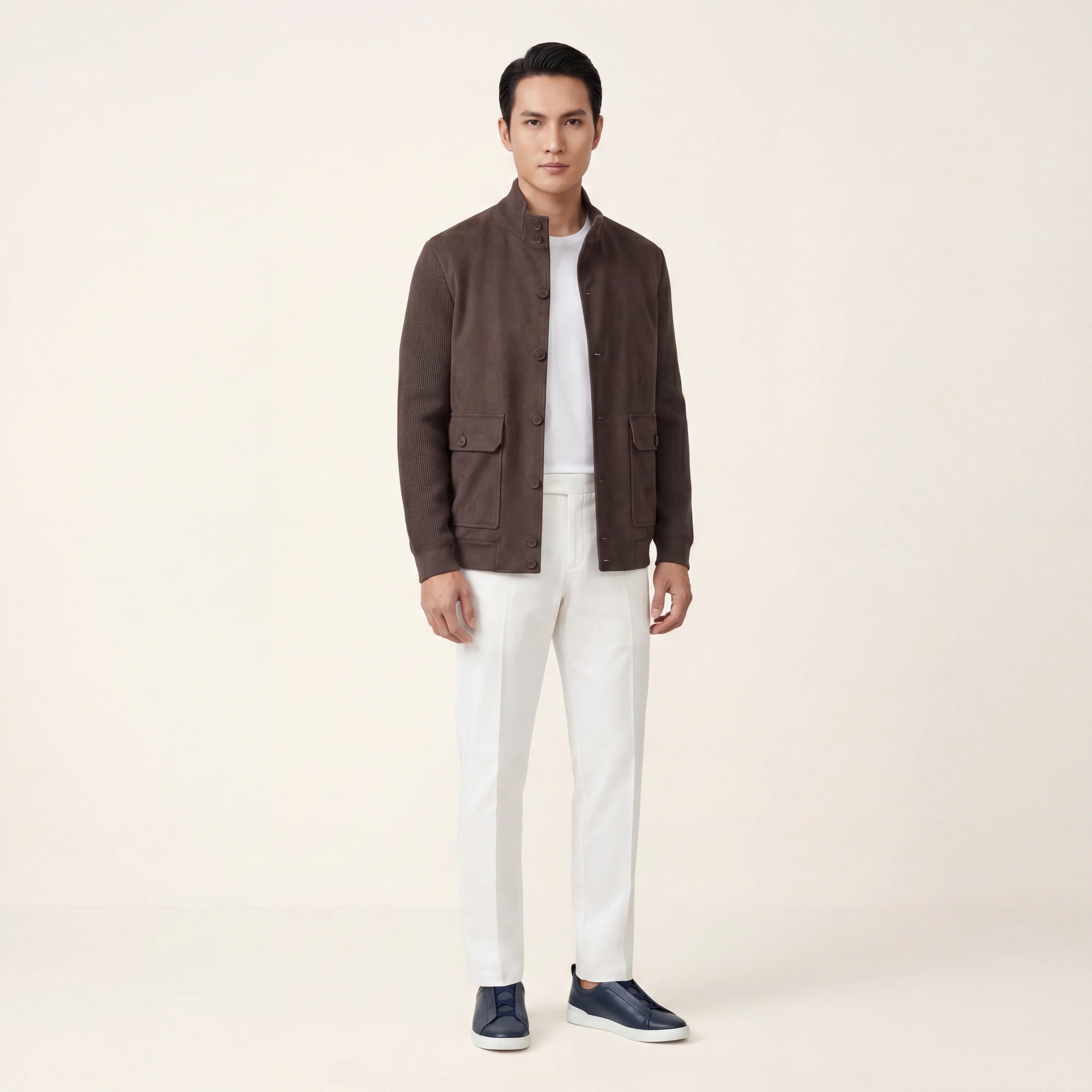 Suede Jacket with Knit Detailing