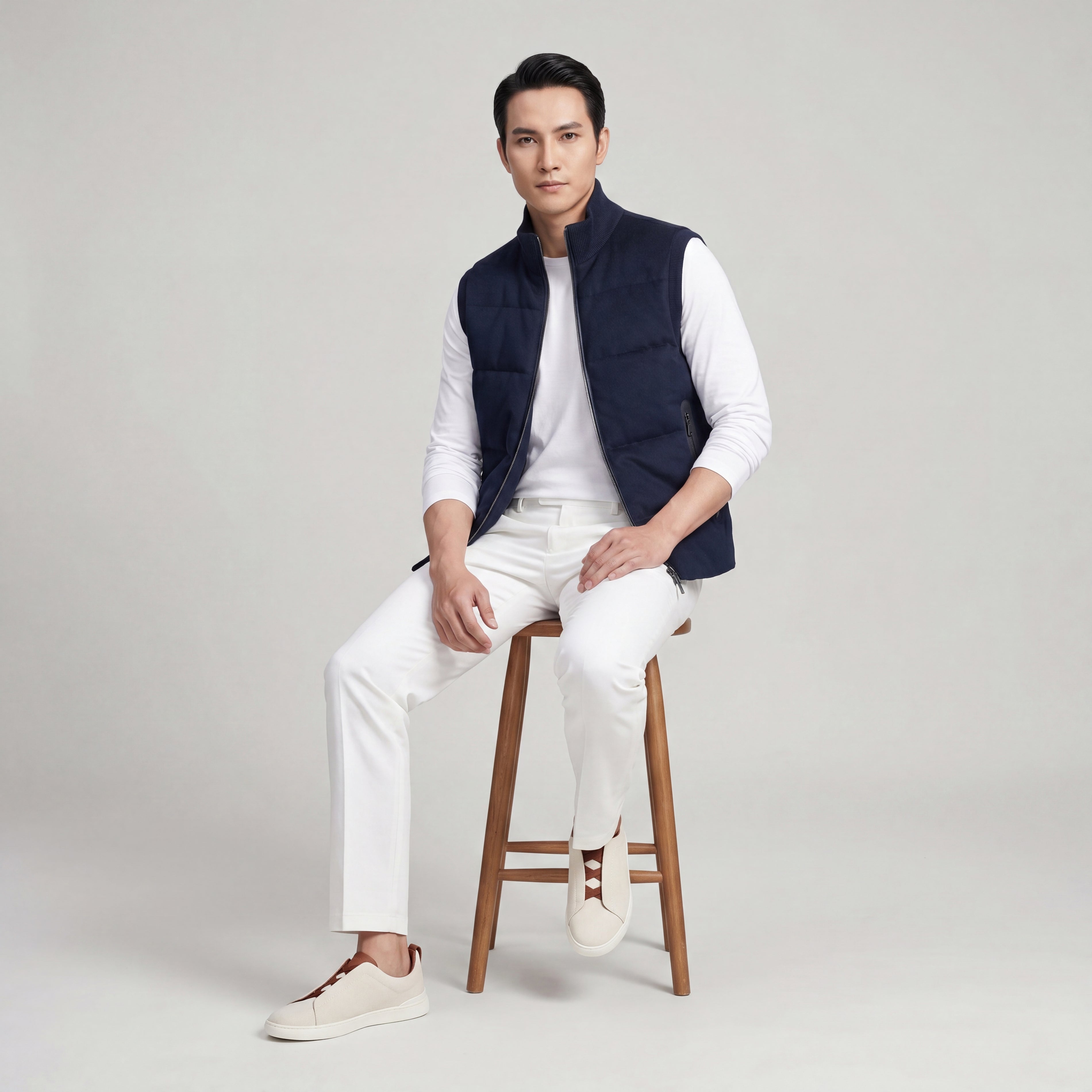 Wool-Blend Stand Collar Gilet