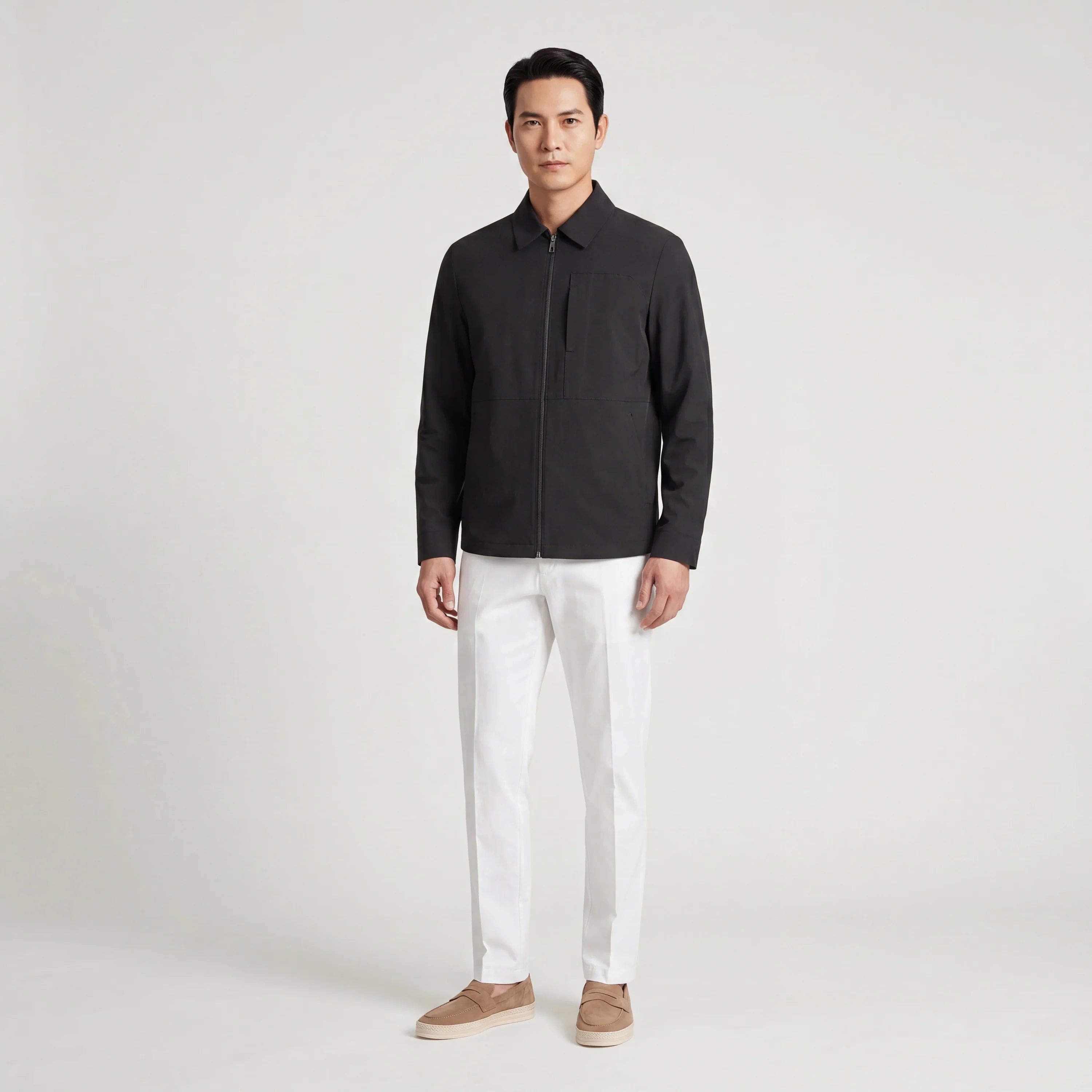 Synthetic Zip-Up Windbreaker Jacket
