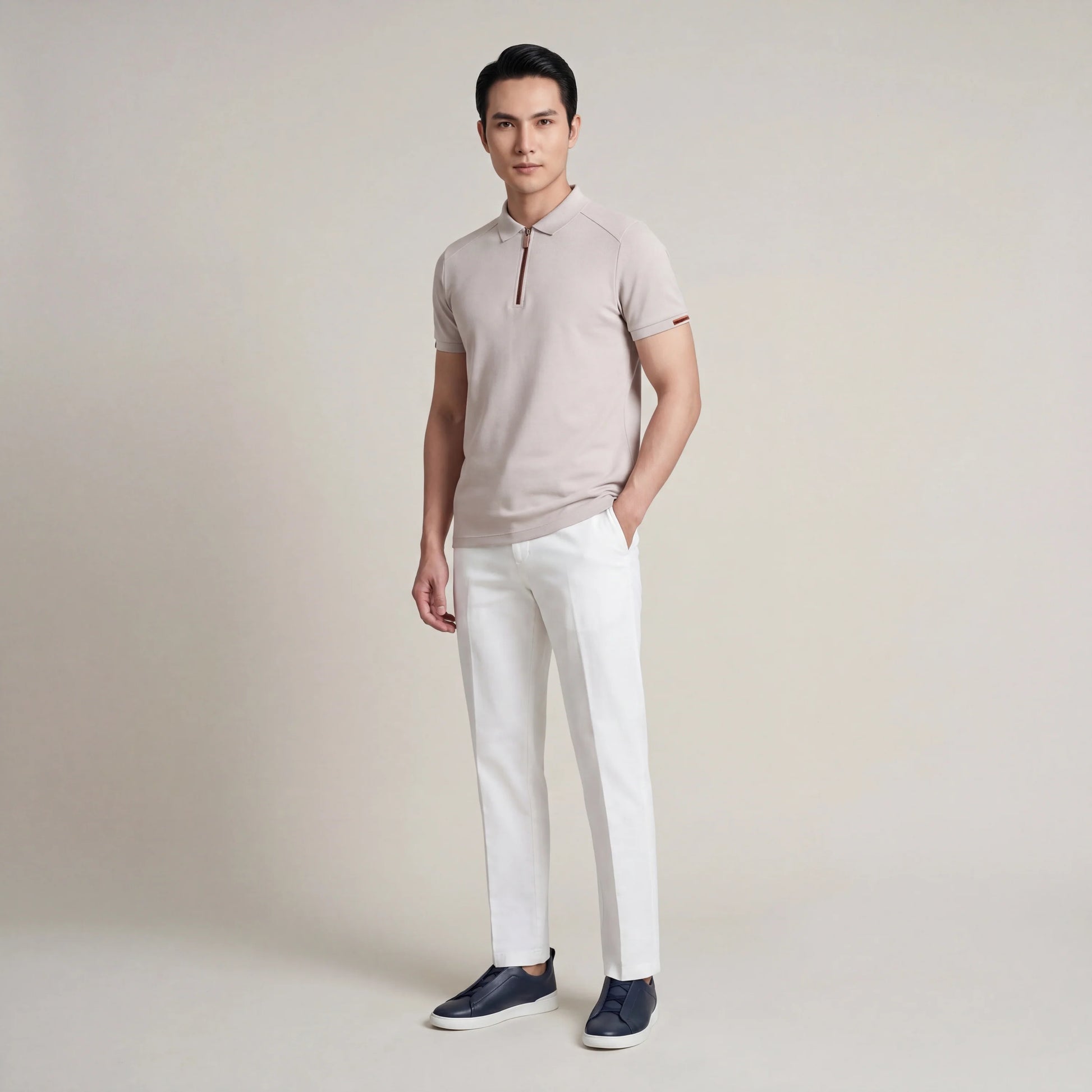 Zip-Up Knit Polo Shirt