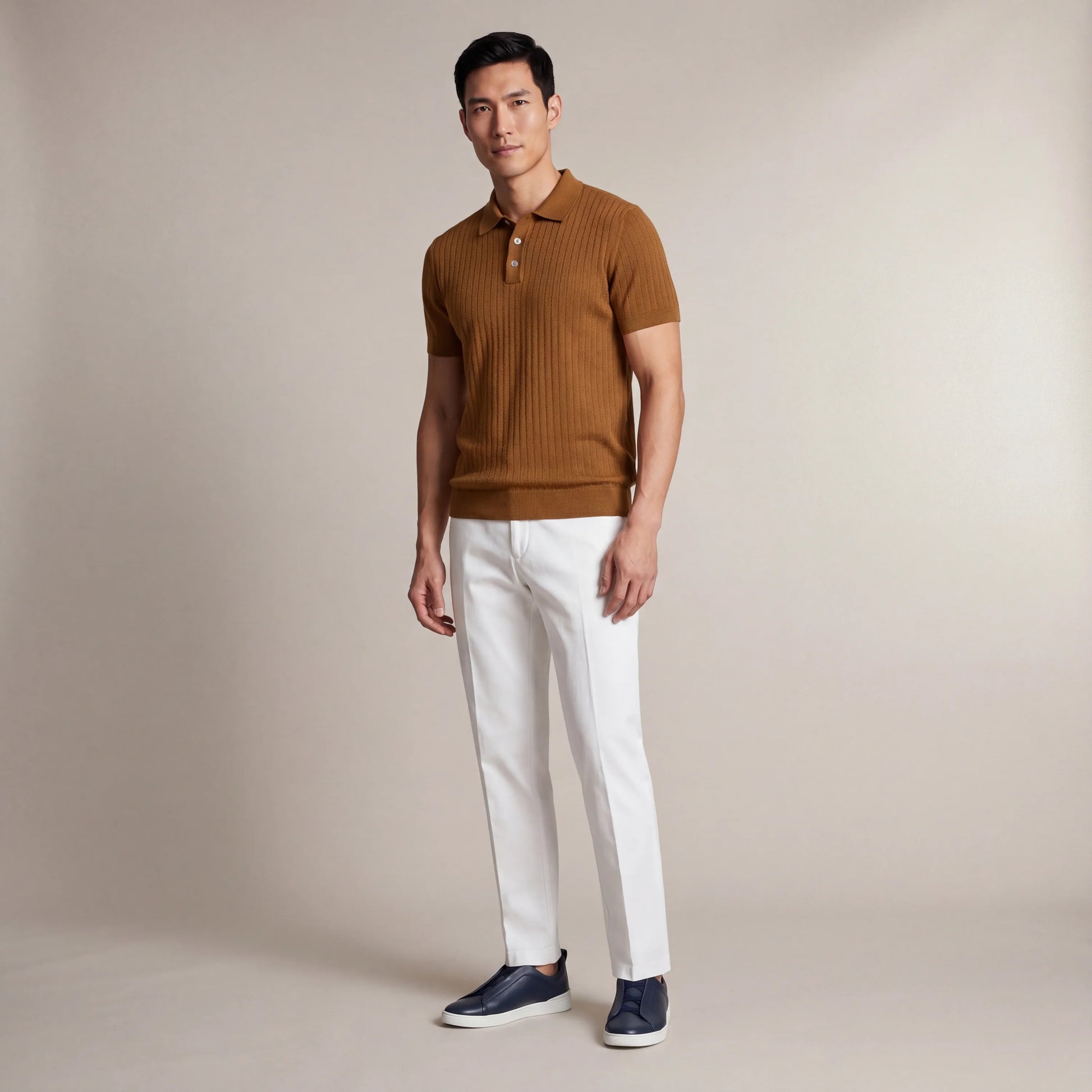 Chevron Textured Knit Polo Shirt