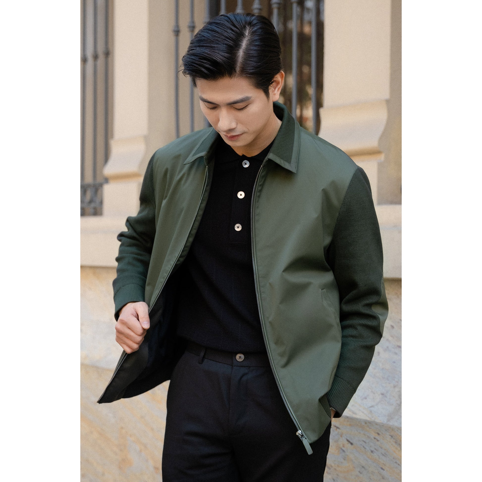 Collared Jacket with Knit Accents