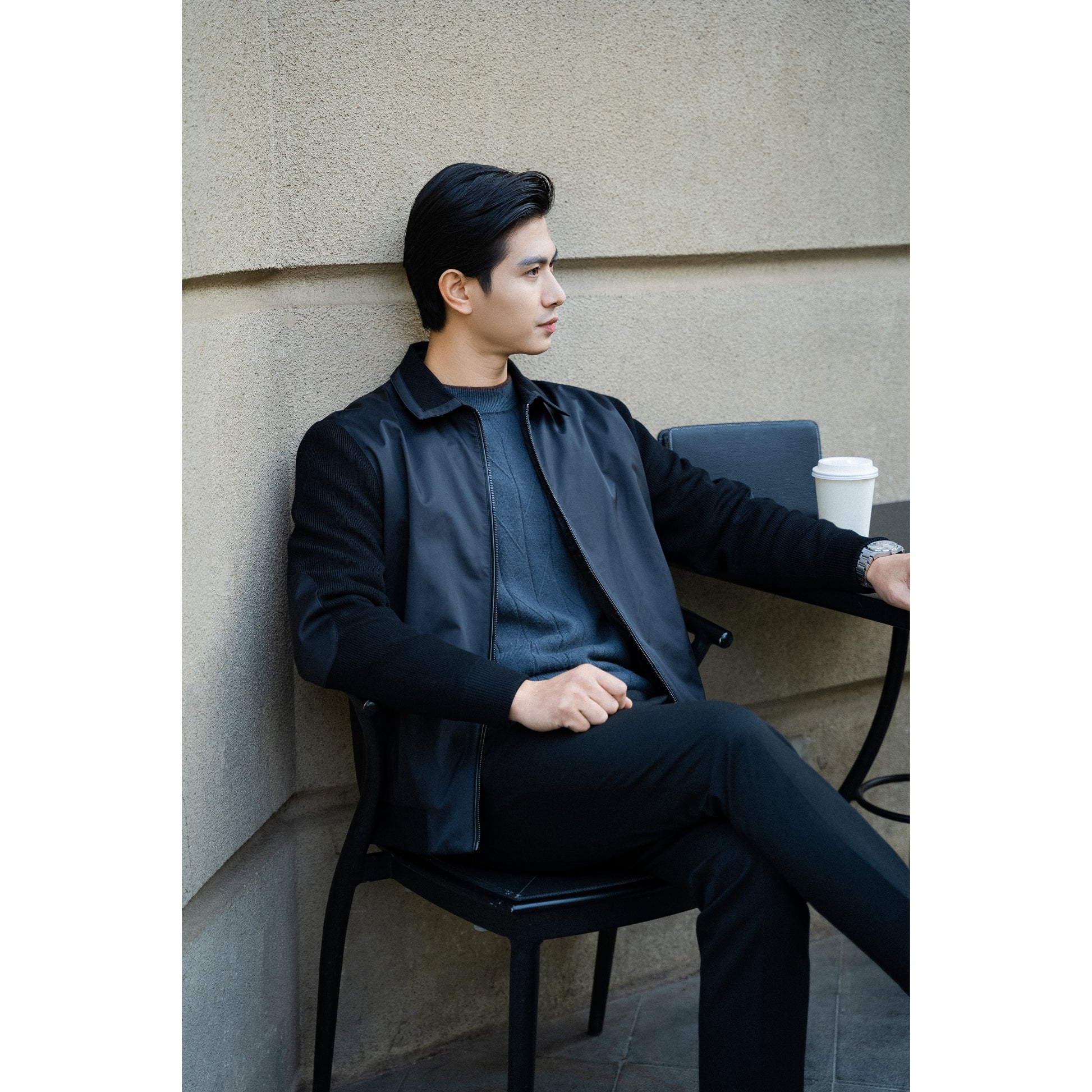 Collared Jacket with Knit Accents