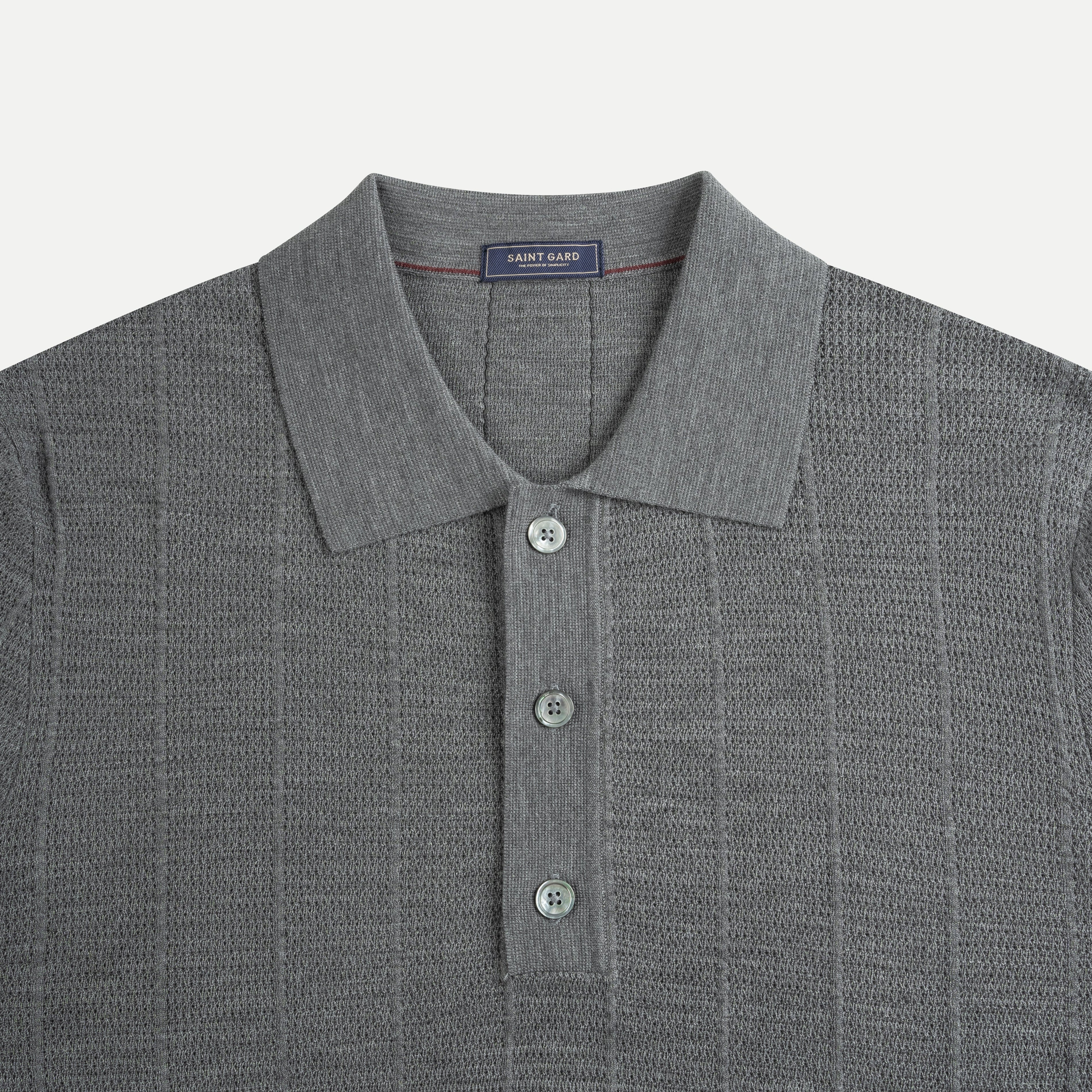 Patterned Crochet Knit Polo Sweater