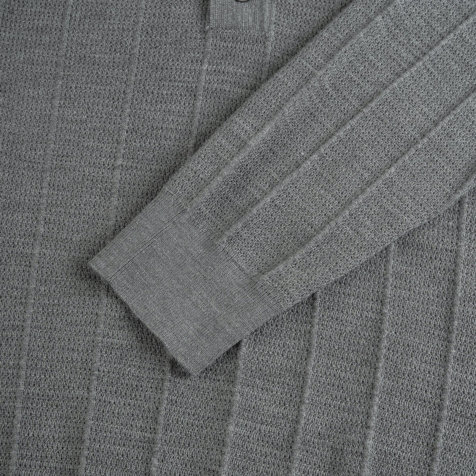 Patterned Crochet Knit Polo Sweater