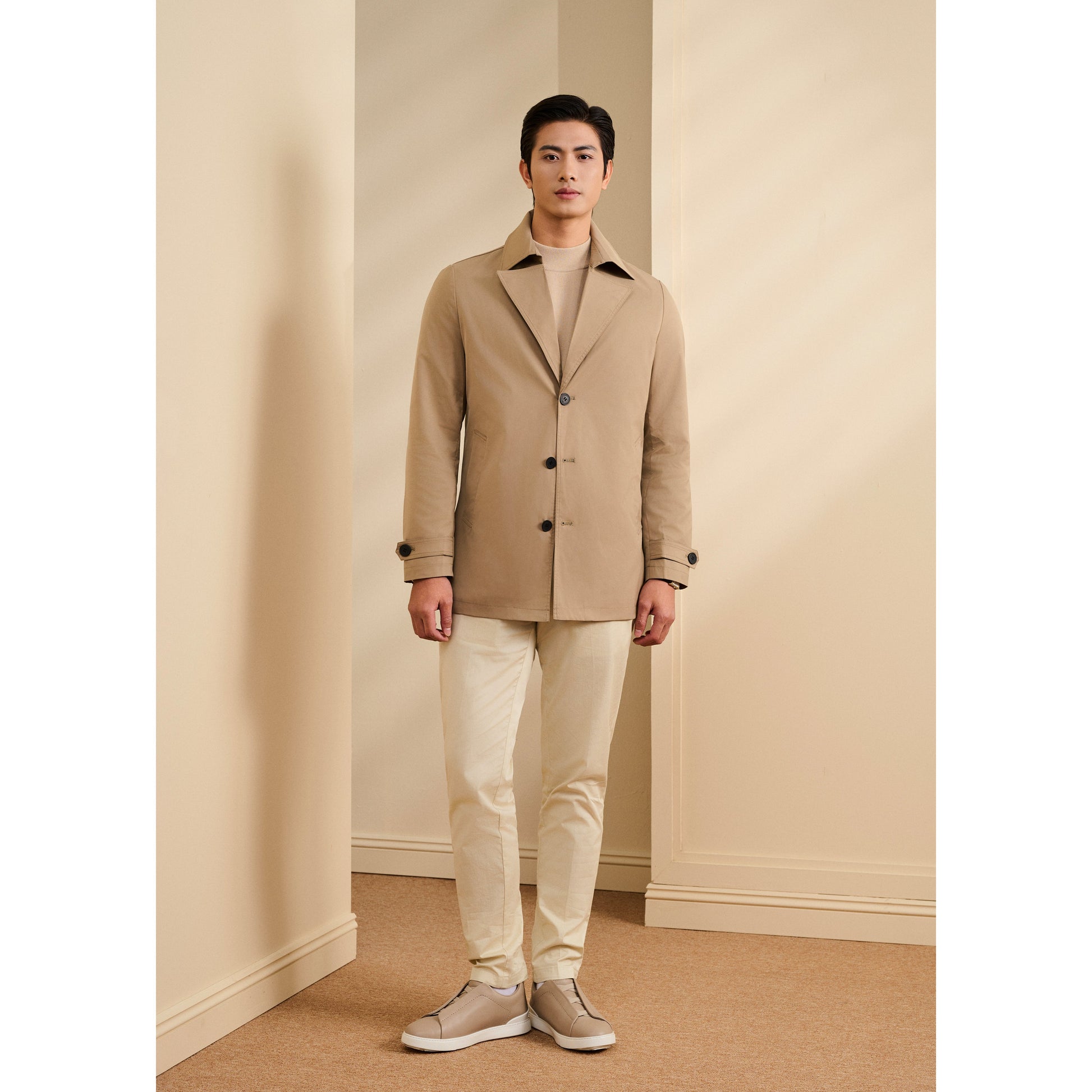 Short Coat with V-Lapel Collar