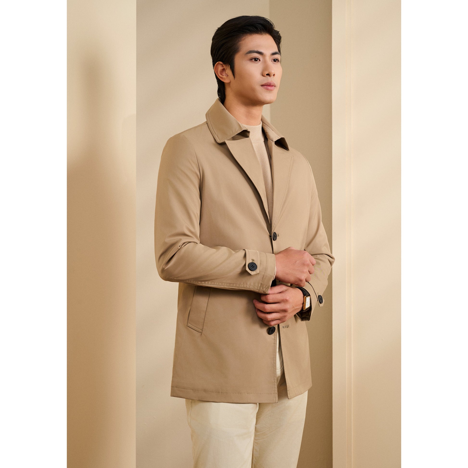 Short Coat with V-Lapel Collar