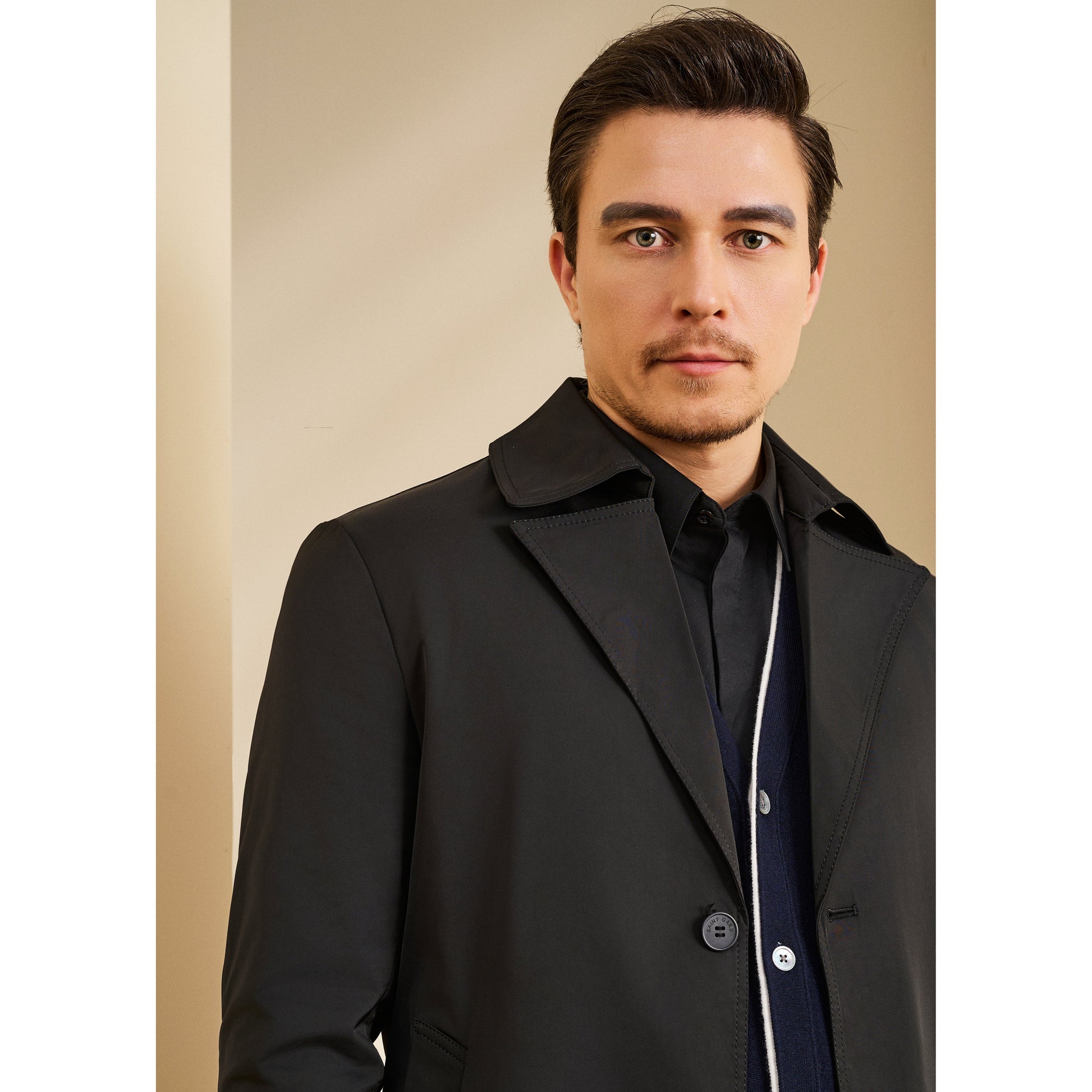 Short Coat with V-Lapel Collar