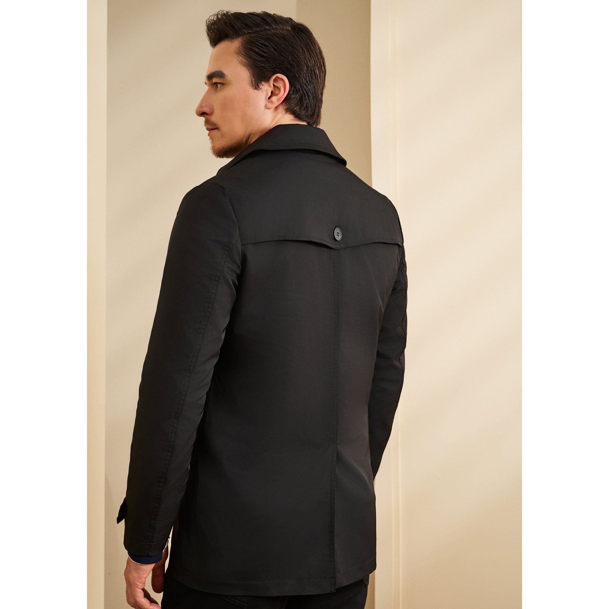 Short Coat with V-Lapel Collar