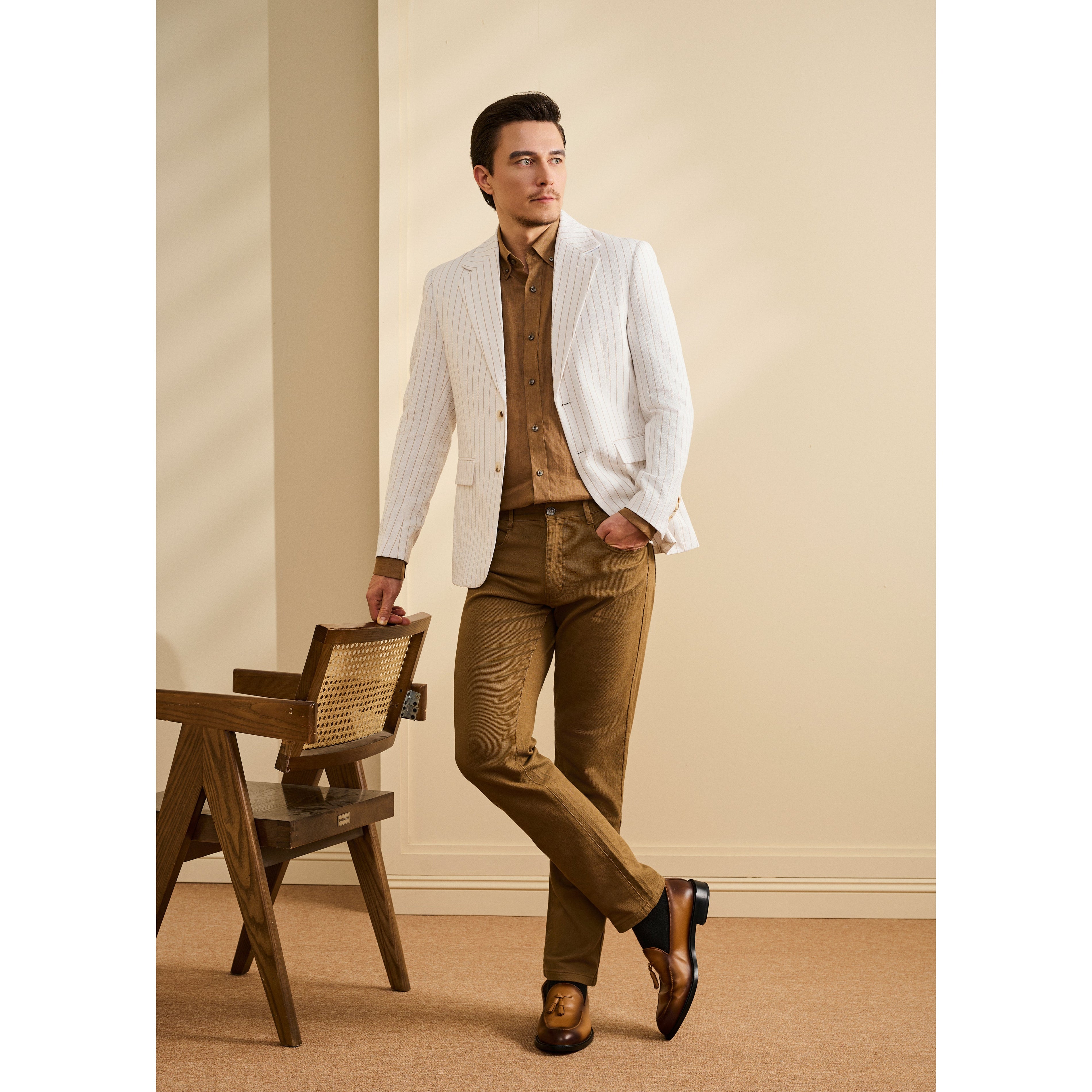 Pinstripe 3D Textured Cotton Blazer