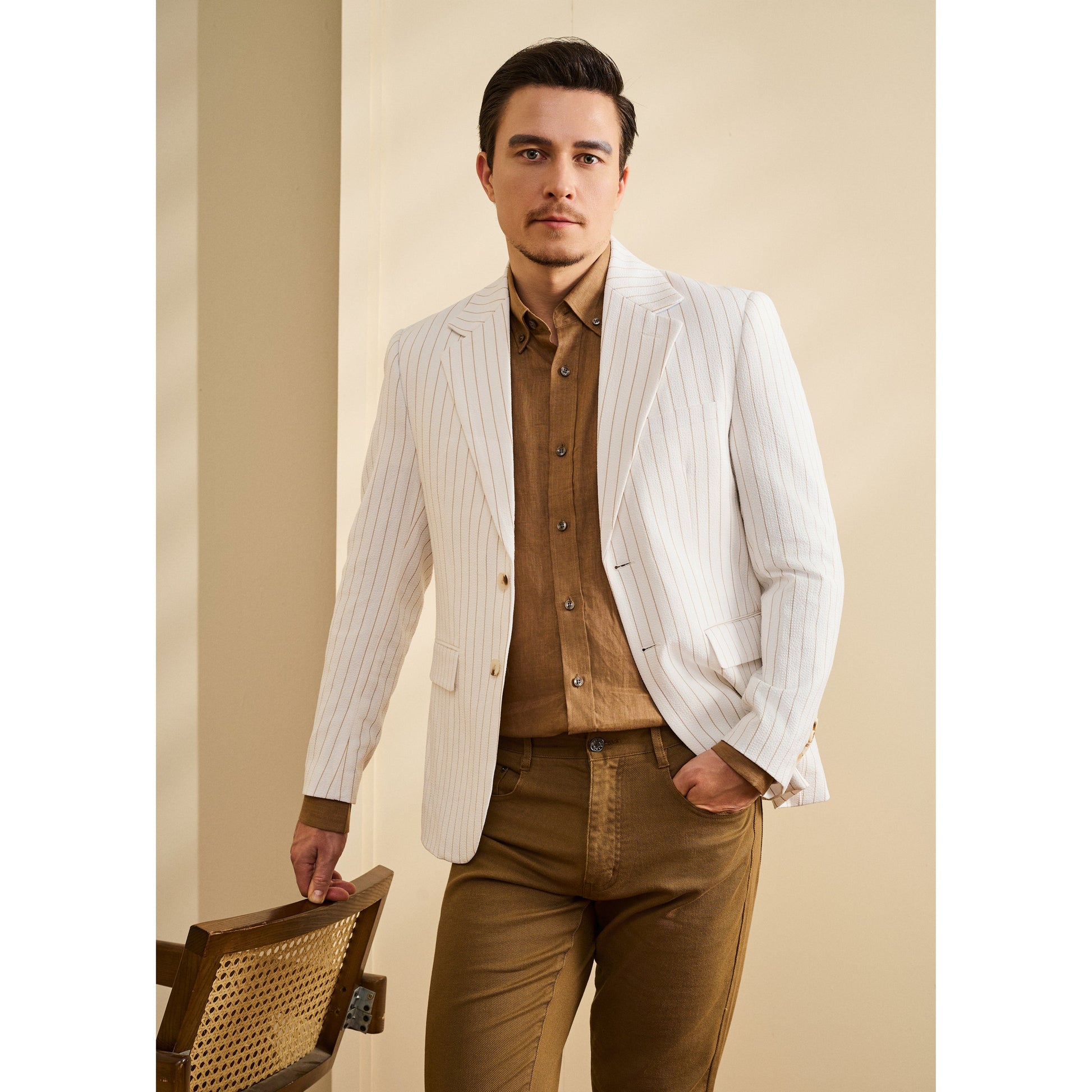 Pinstripe 3D Textured Cotton Blazer