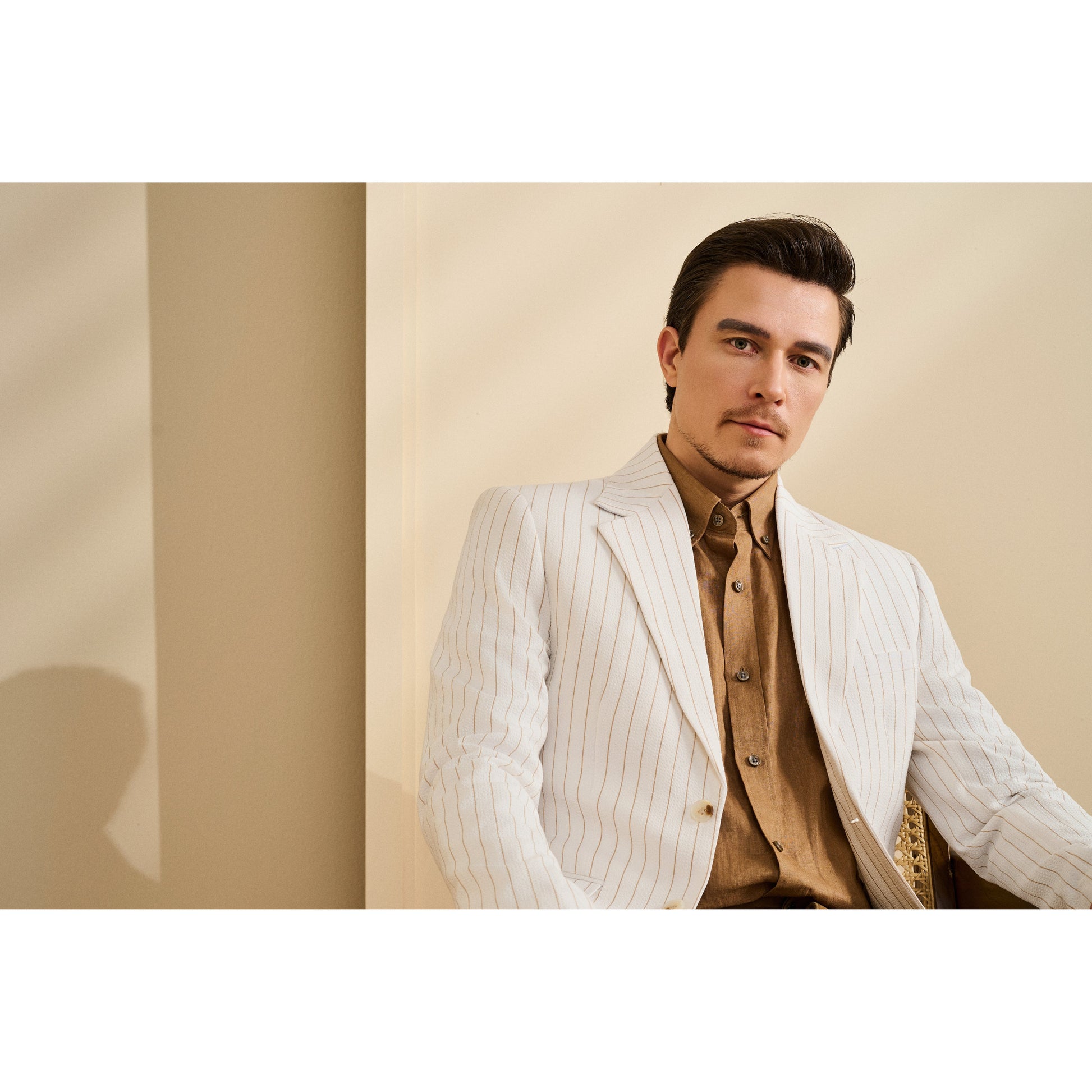 Pinstripe 3D Textured Cotton Blazer