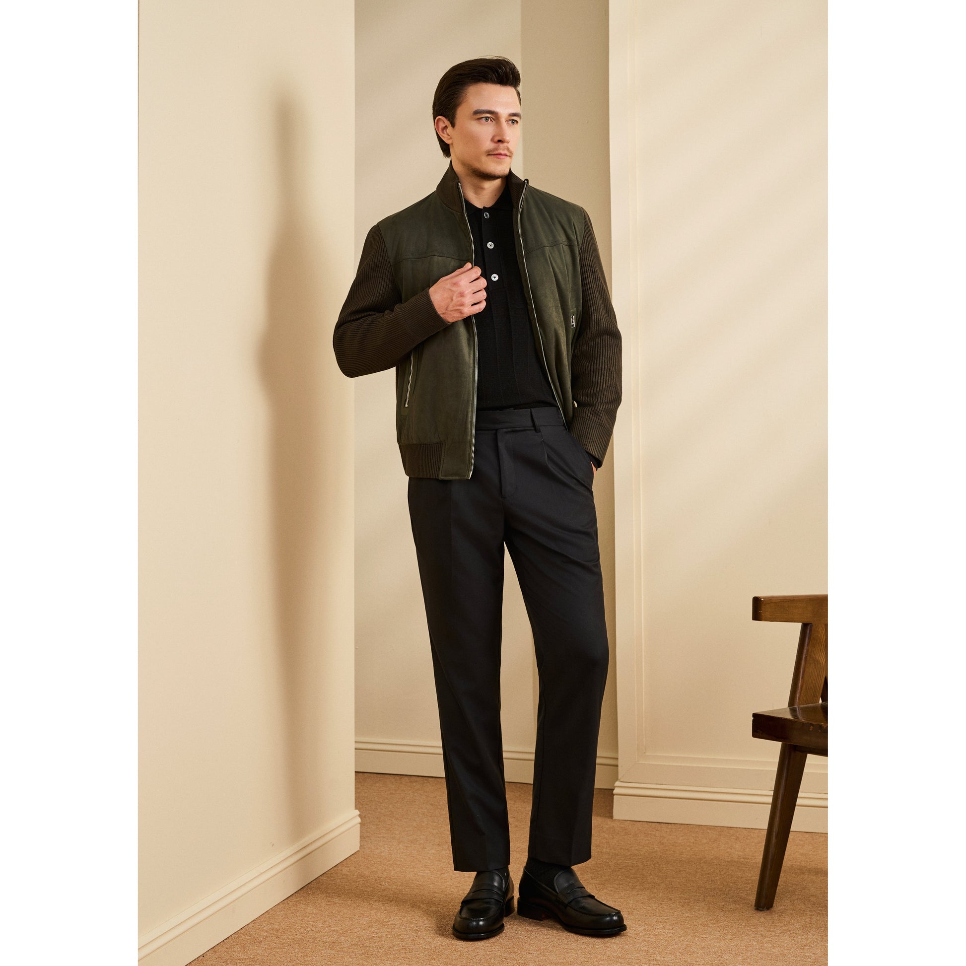 Suede & Knit Zip Jacket