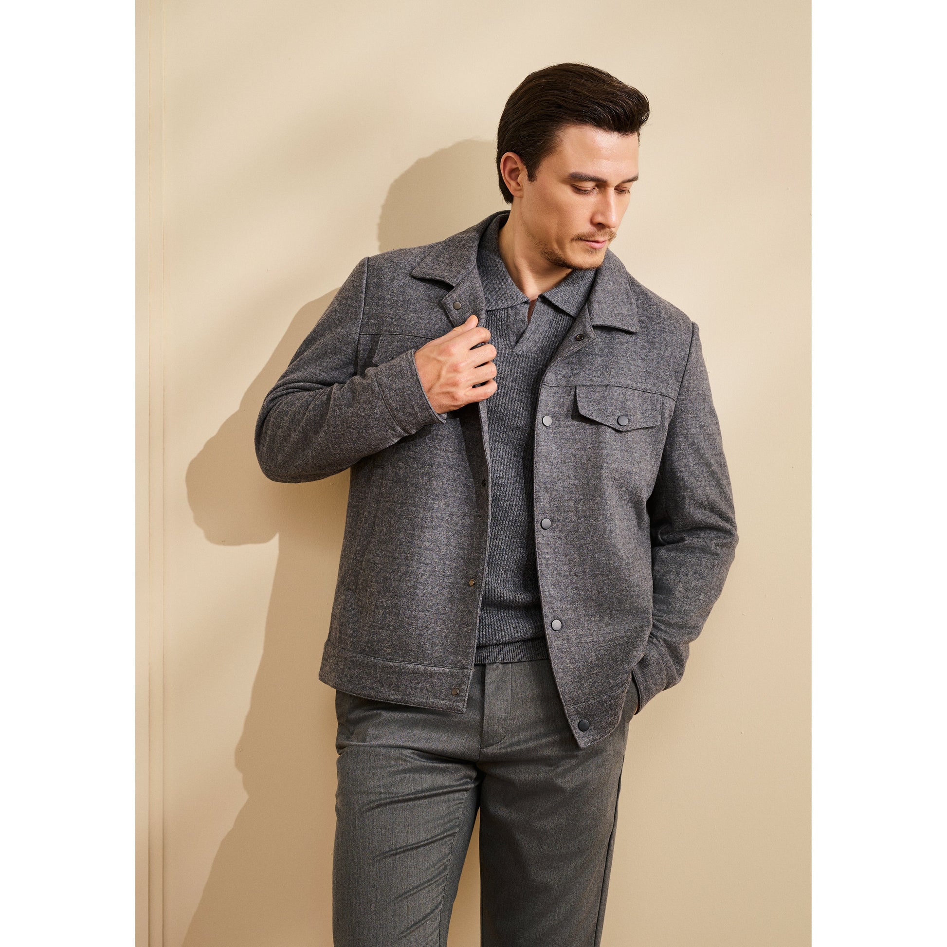 Wool Shirt Jacket with Flap Chest Pocket