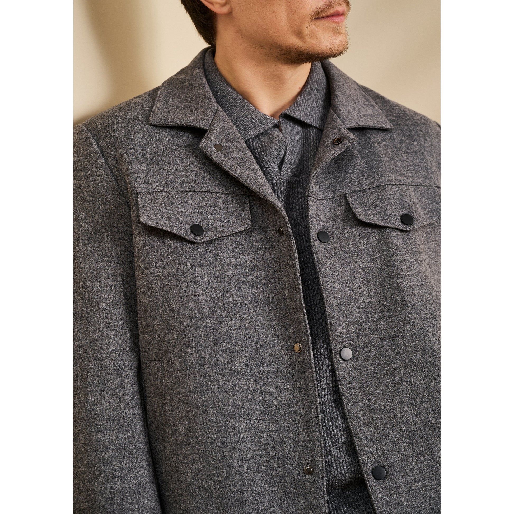 Wool Shirt Jacket with Flap Chest Pocket